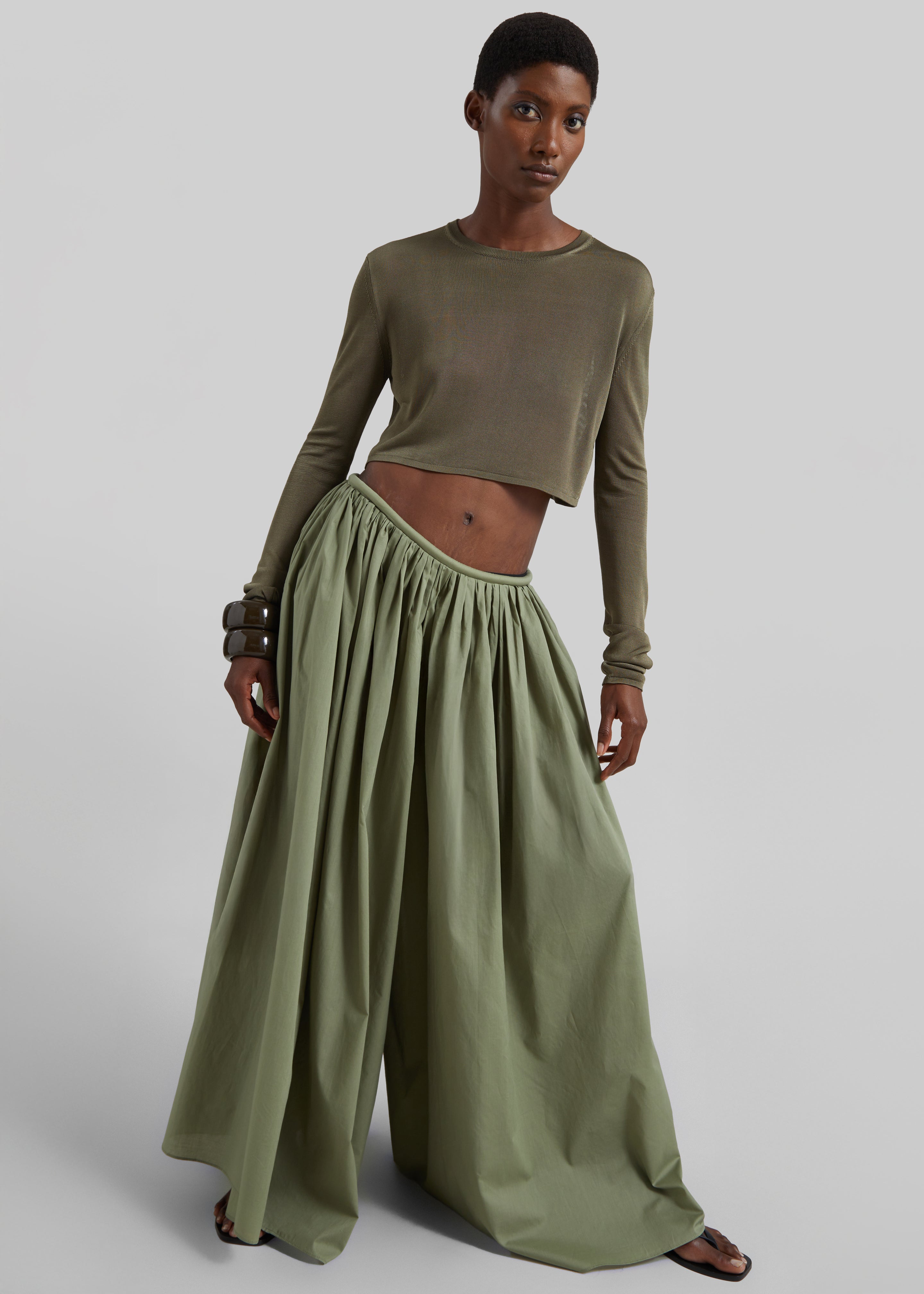 Gaeta Wide Corded Waistband Culottes - Sage