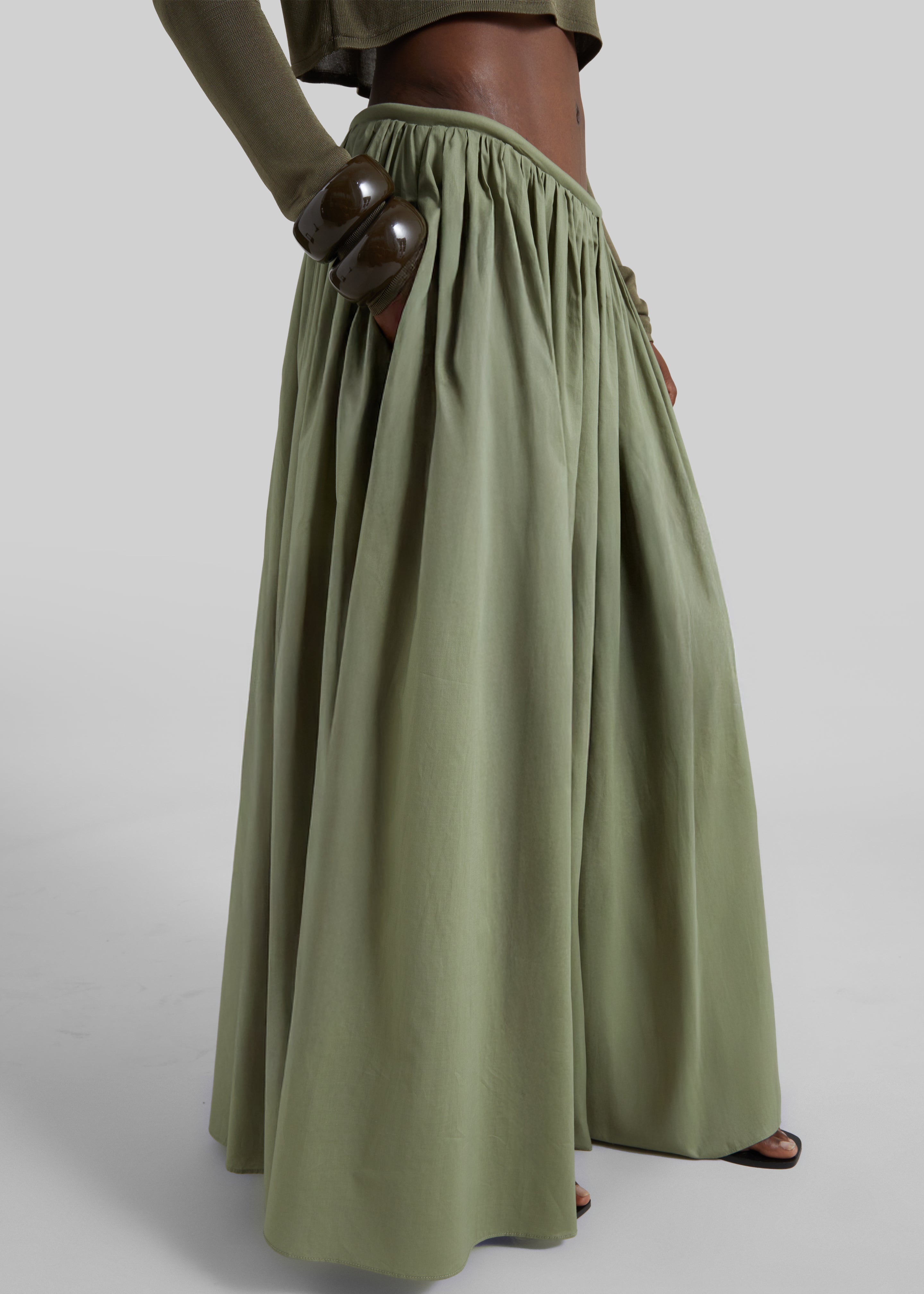 Gaeta Wide Corded Waistband Culottes - Sage