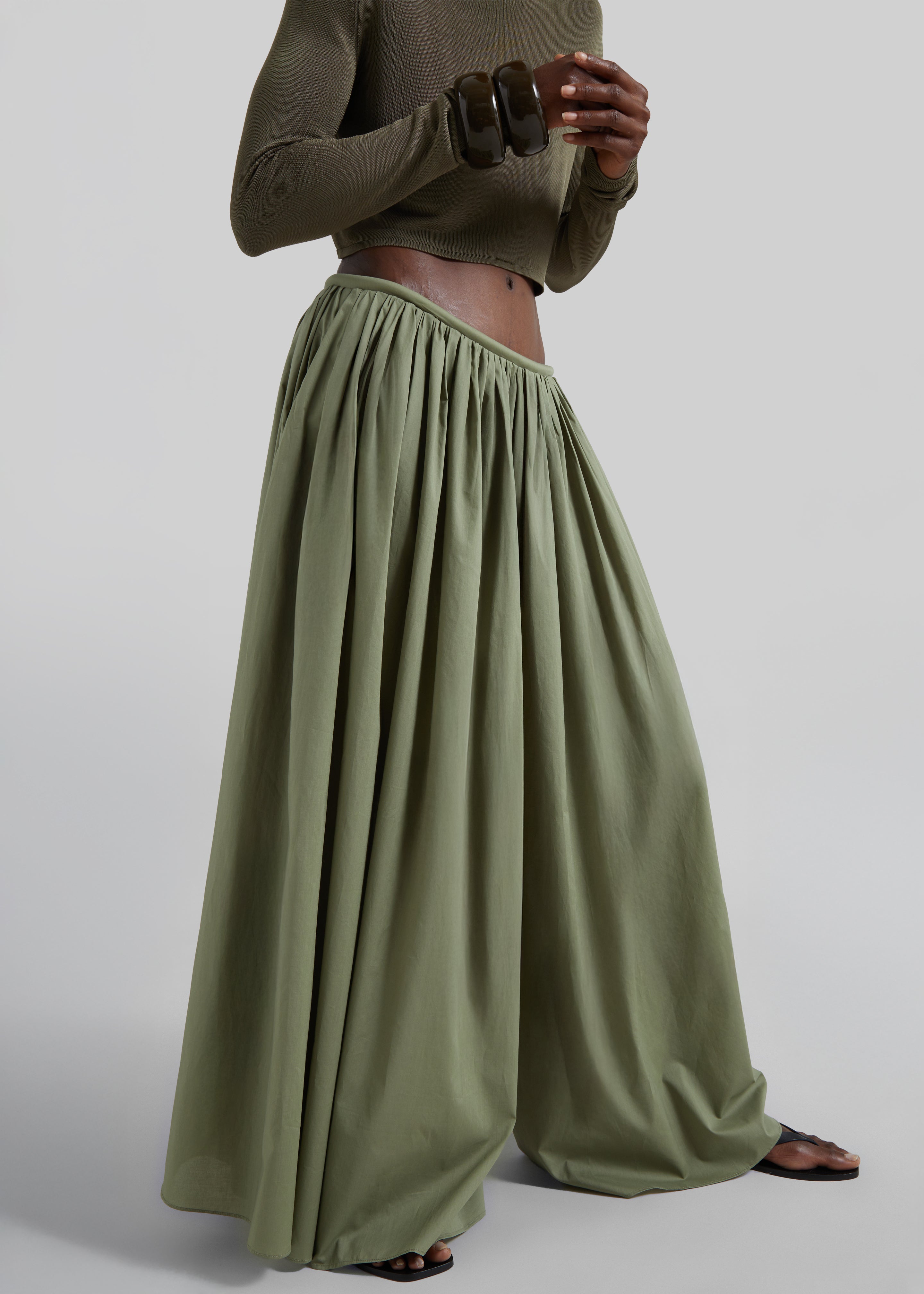 Gaeta Wide Corded Waistband Culottes - Sage
