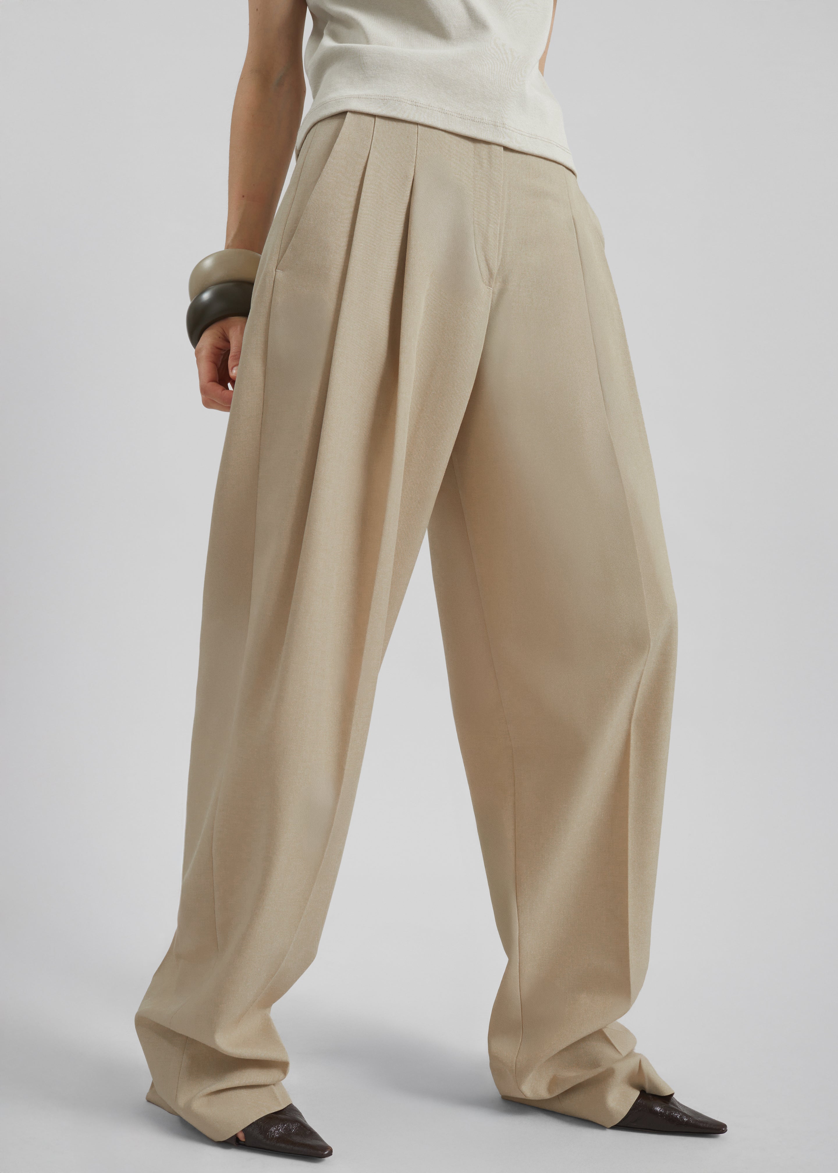 Gelso Pleated Twill Trousers - Beige