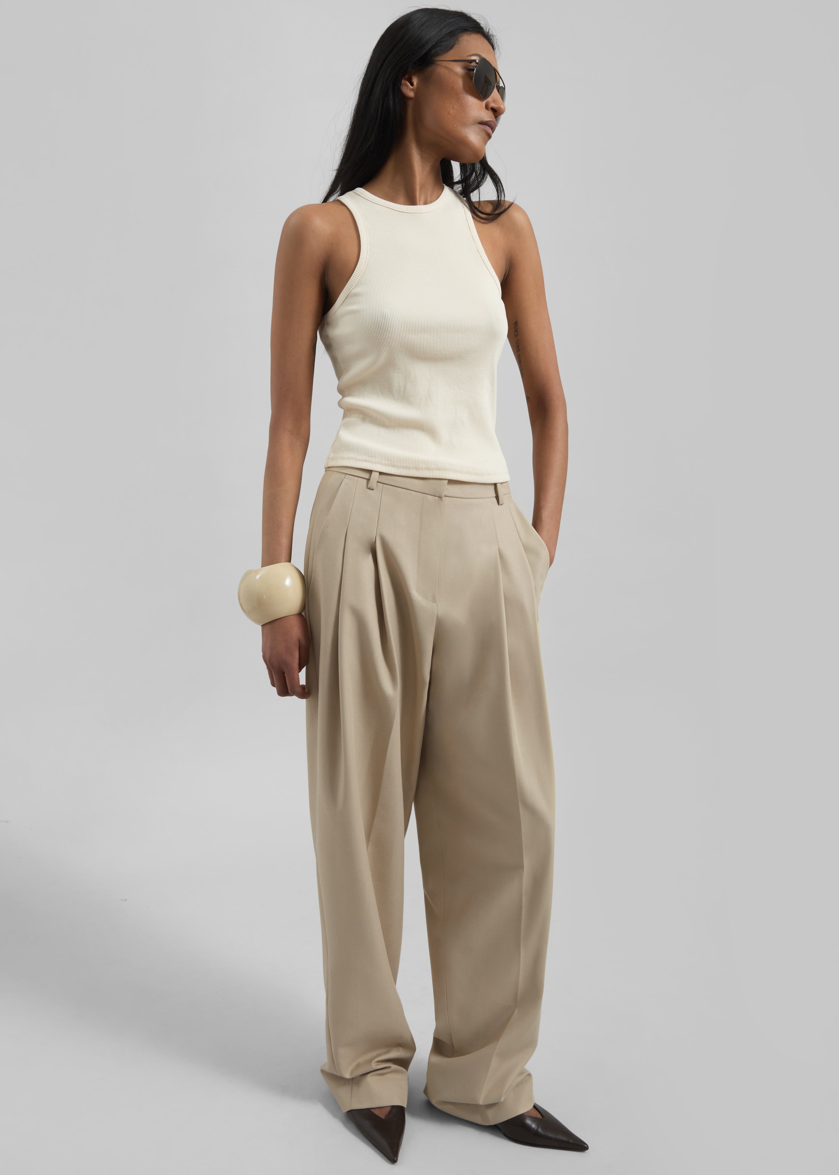 Gelso Pleated Twill Trousers - Beige