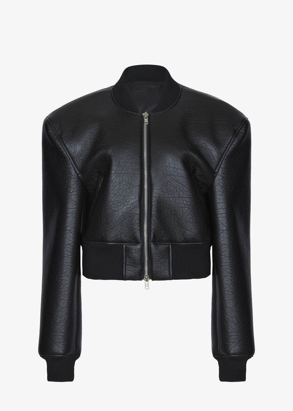 Glane Faux Leather Bomber Jacket - Black
