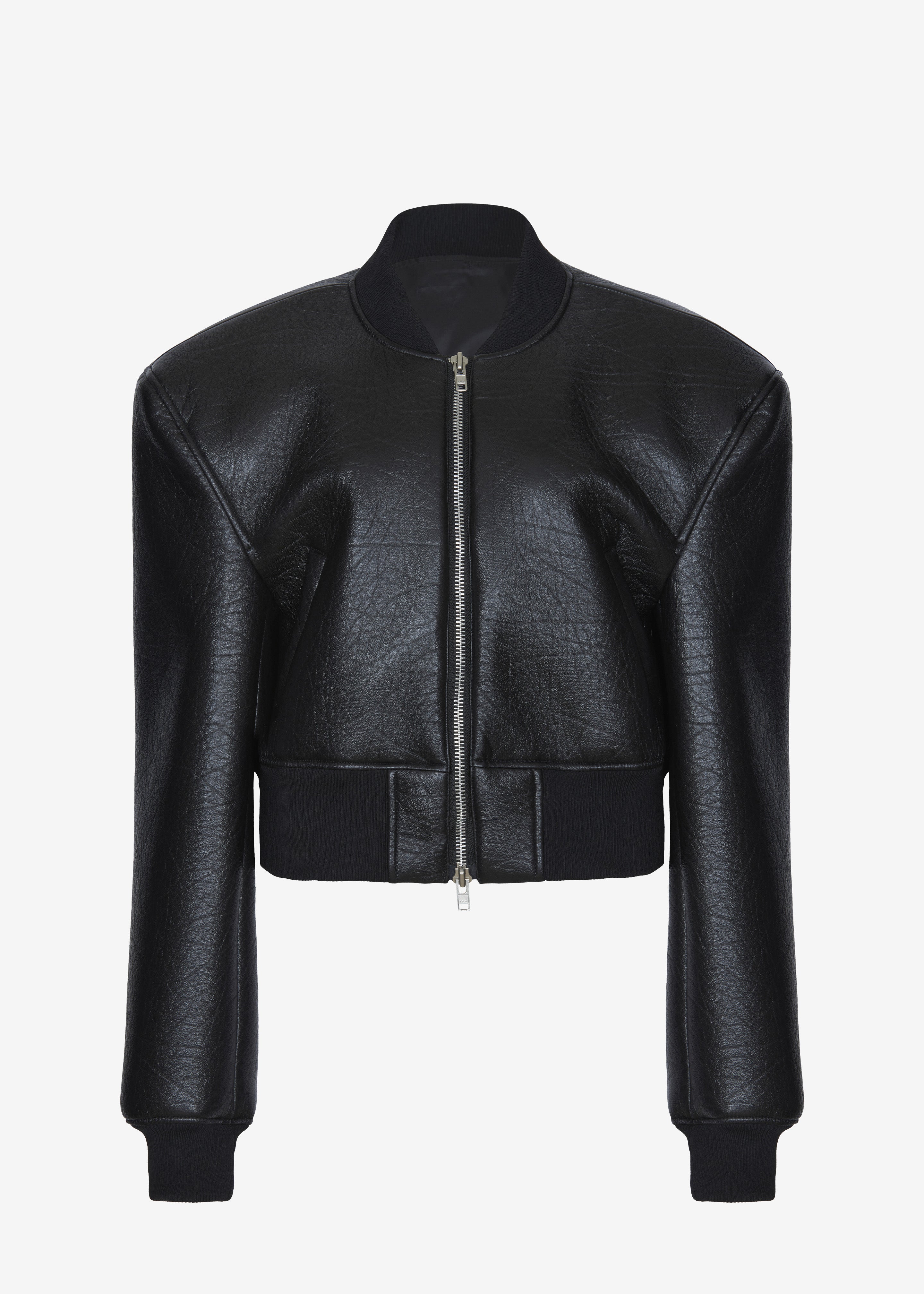 Glane Faux Leather Bomber Jacket - Black