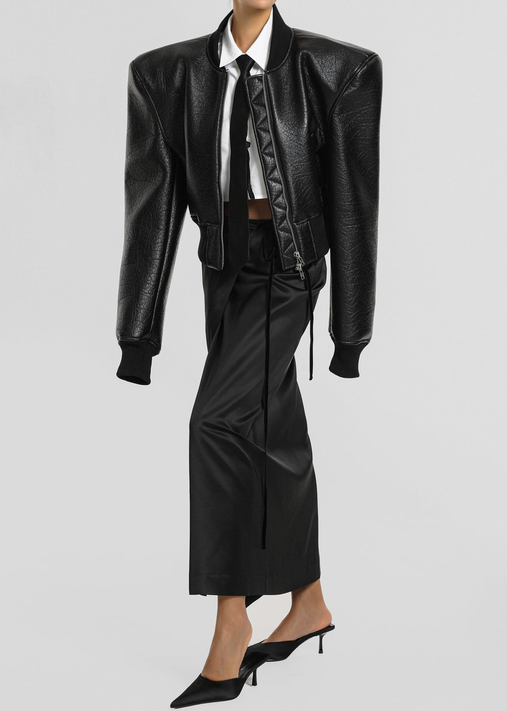 Glane Faux Leather Bomber Jacket - Black