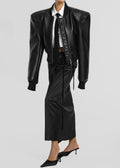 Glane Faux Leather Bomber Jacket - Black
