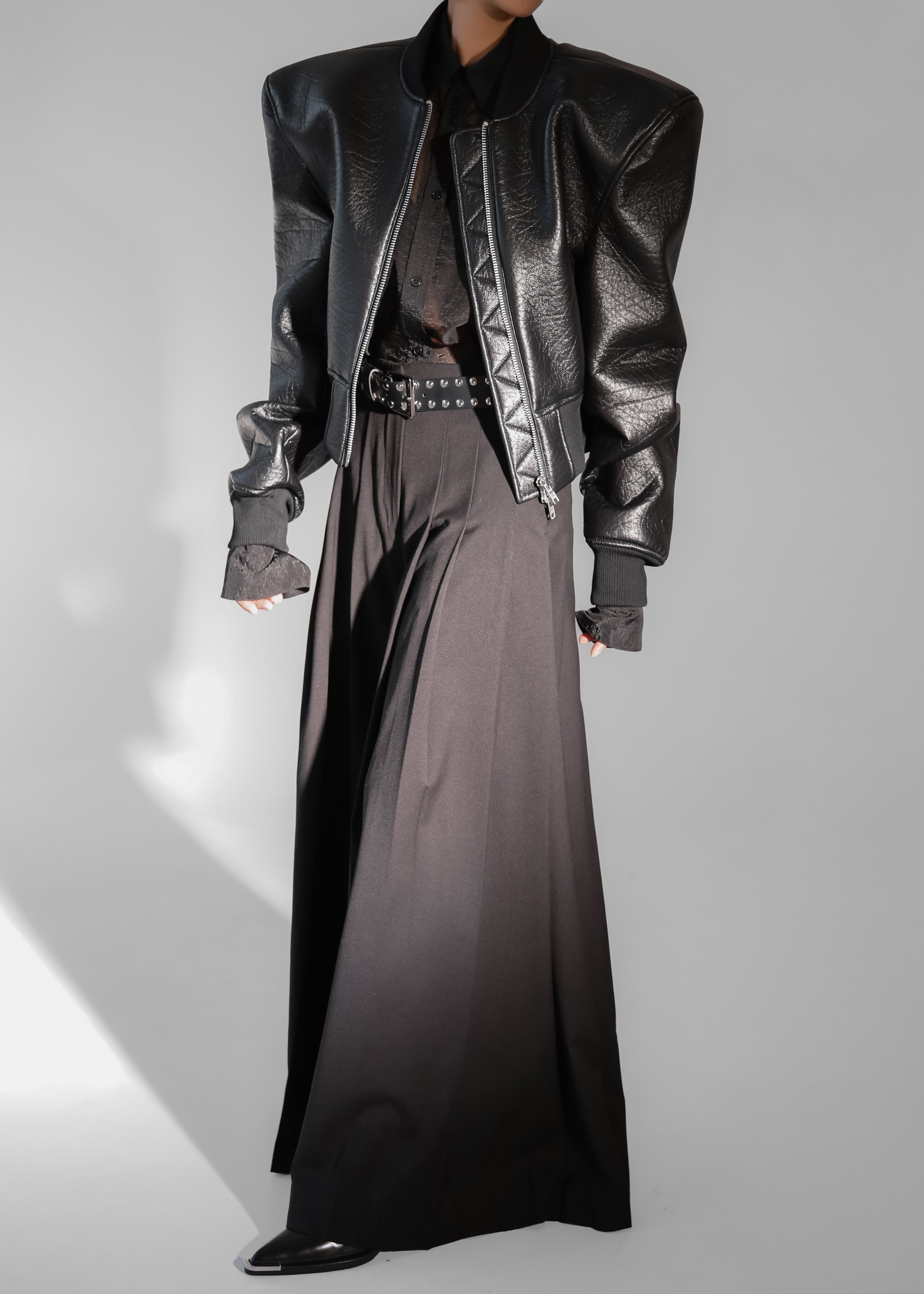Glane Faux Leather Bomber Jacket - Black