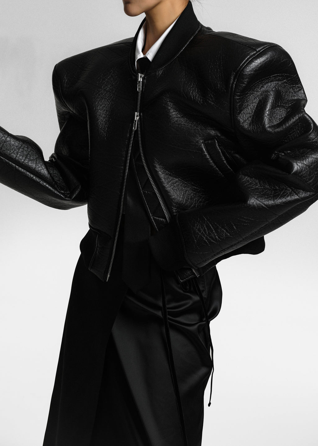 Glane Faux Leather Bomber Jacket - Black