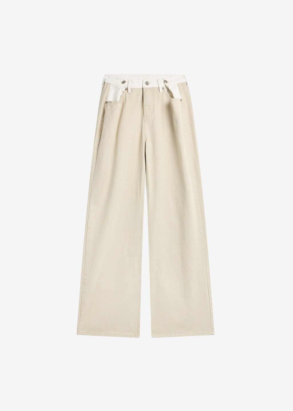 Hayla Contrast Denim Pants - Beige/Off White