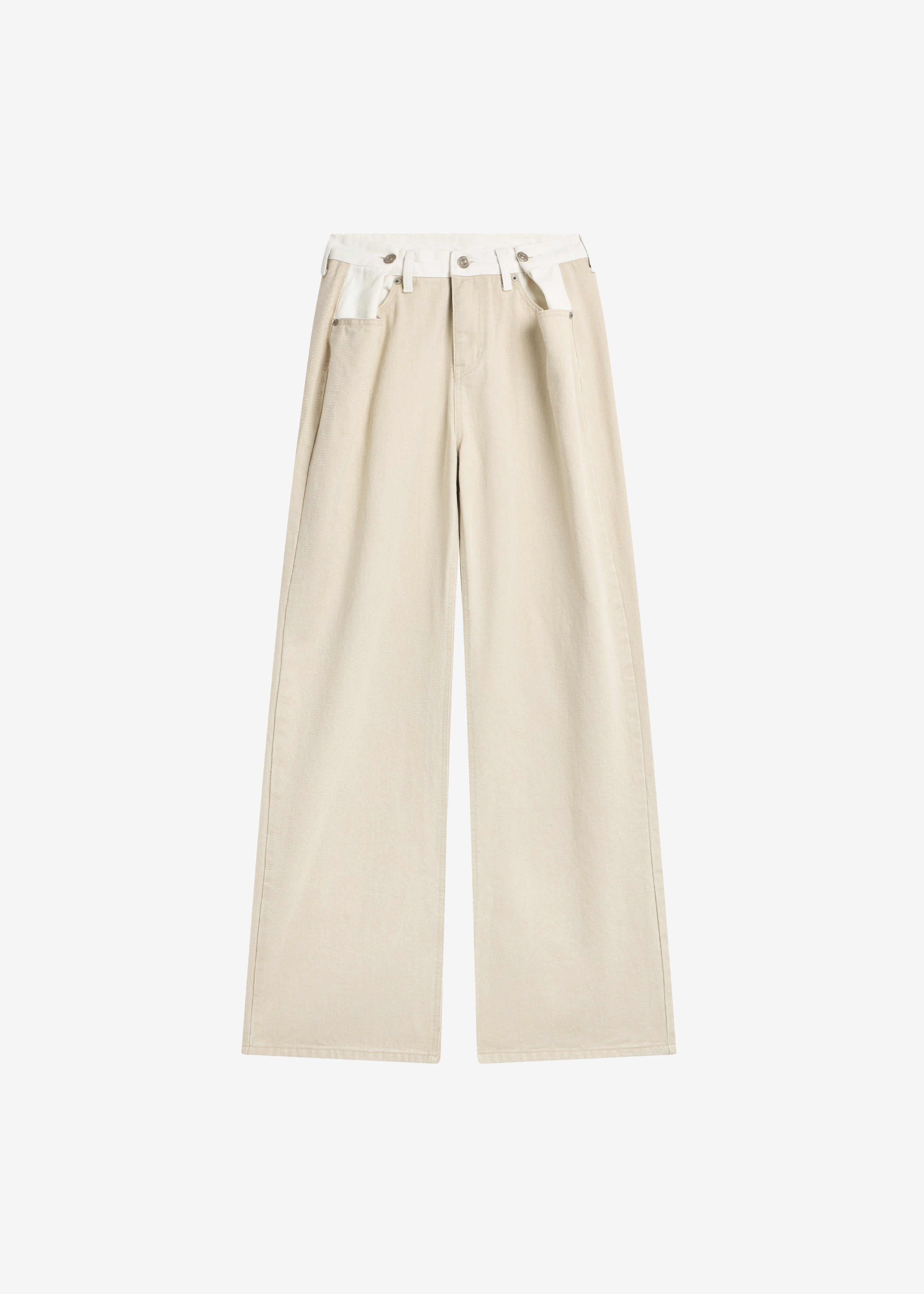Hayla Contrast Denim Pants - Beige/Off White