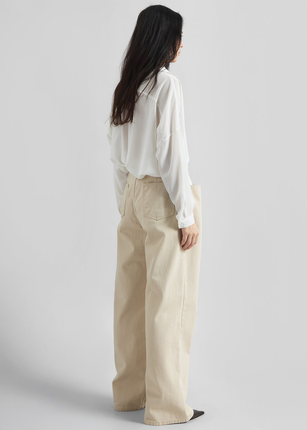 Hayla Contrast Denim Pants - Beige/Off White