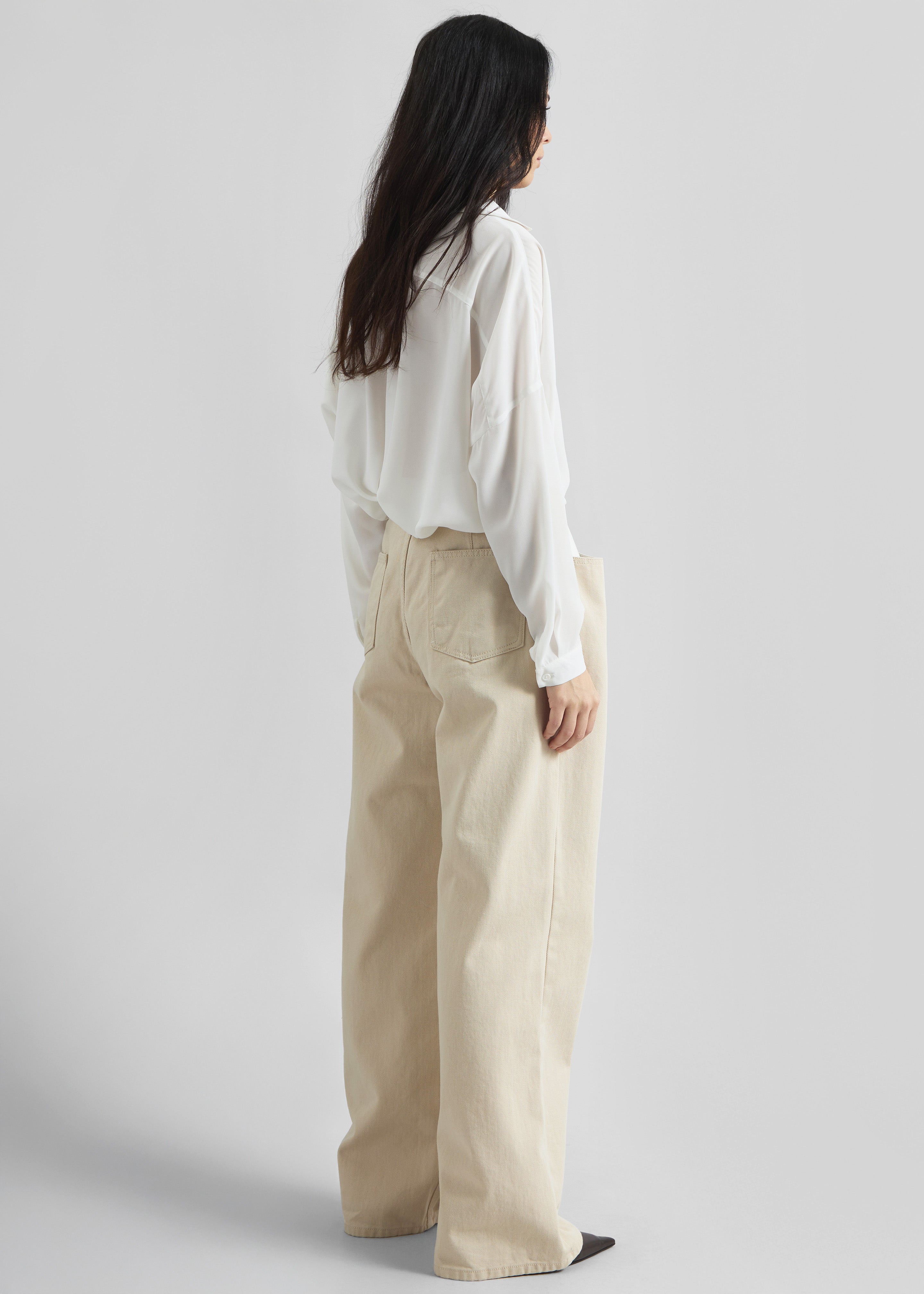 Hayla Contrast Denim Pants - Beige/Off White