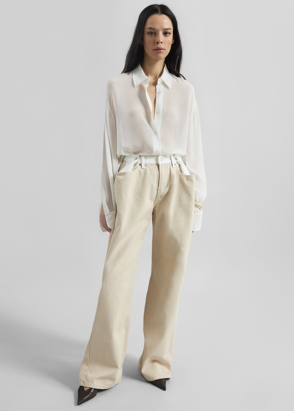 Hayla Contrast Denim Pants - Beige/Off White