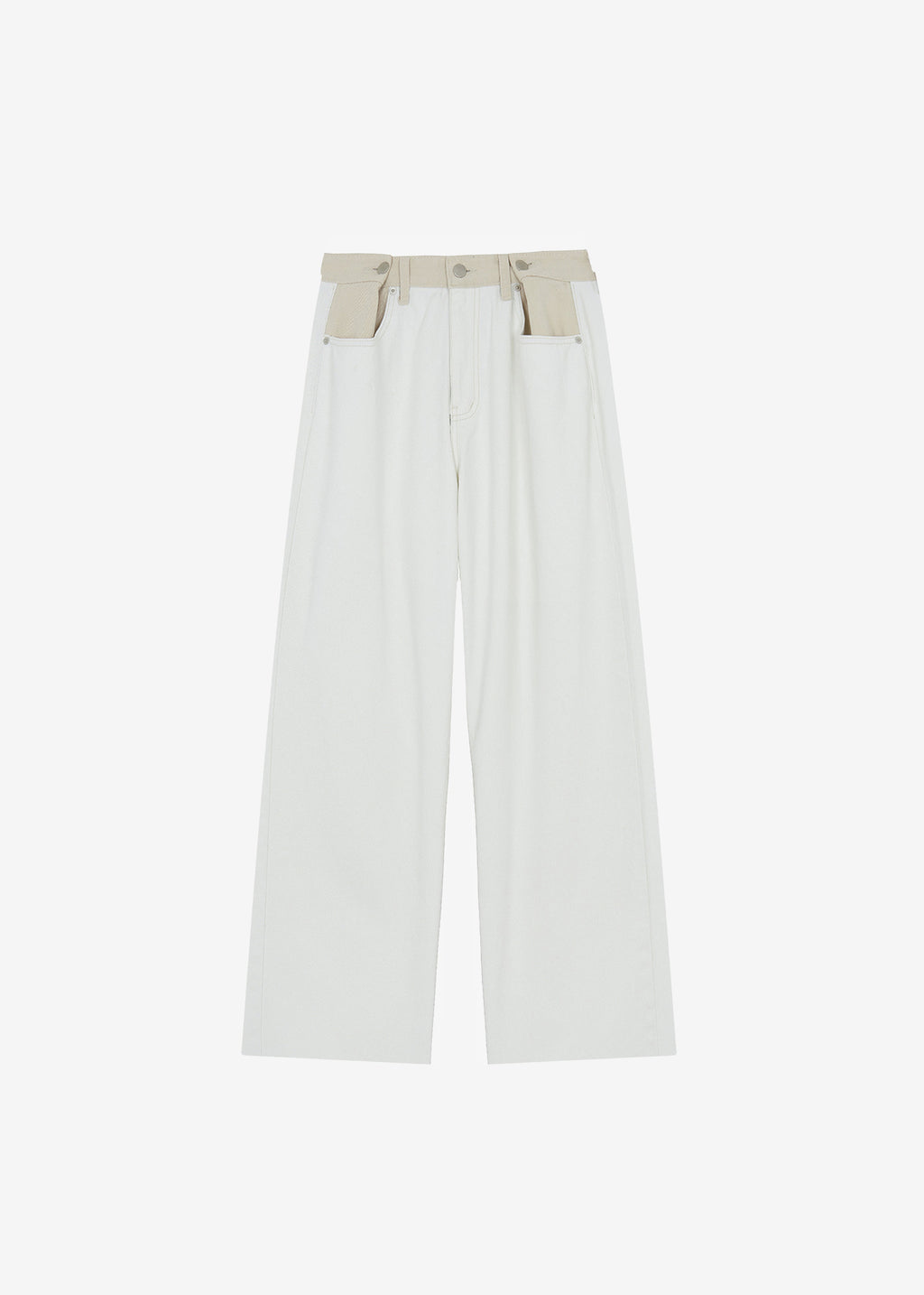 Hayla Contrast Denim Pants - Off White/Beige