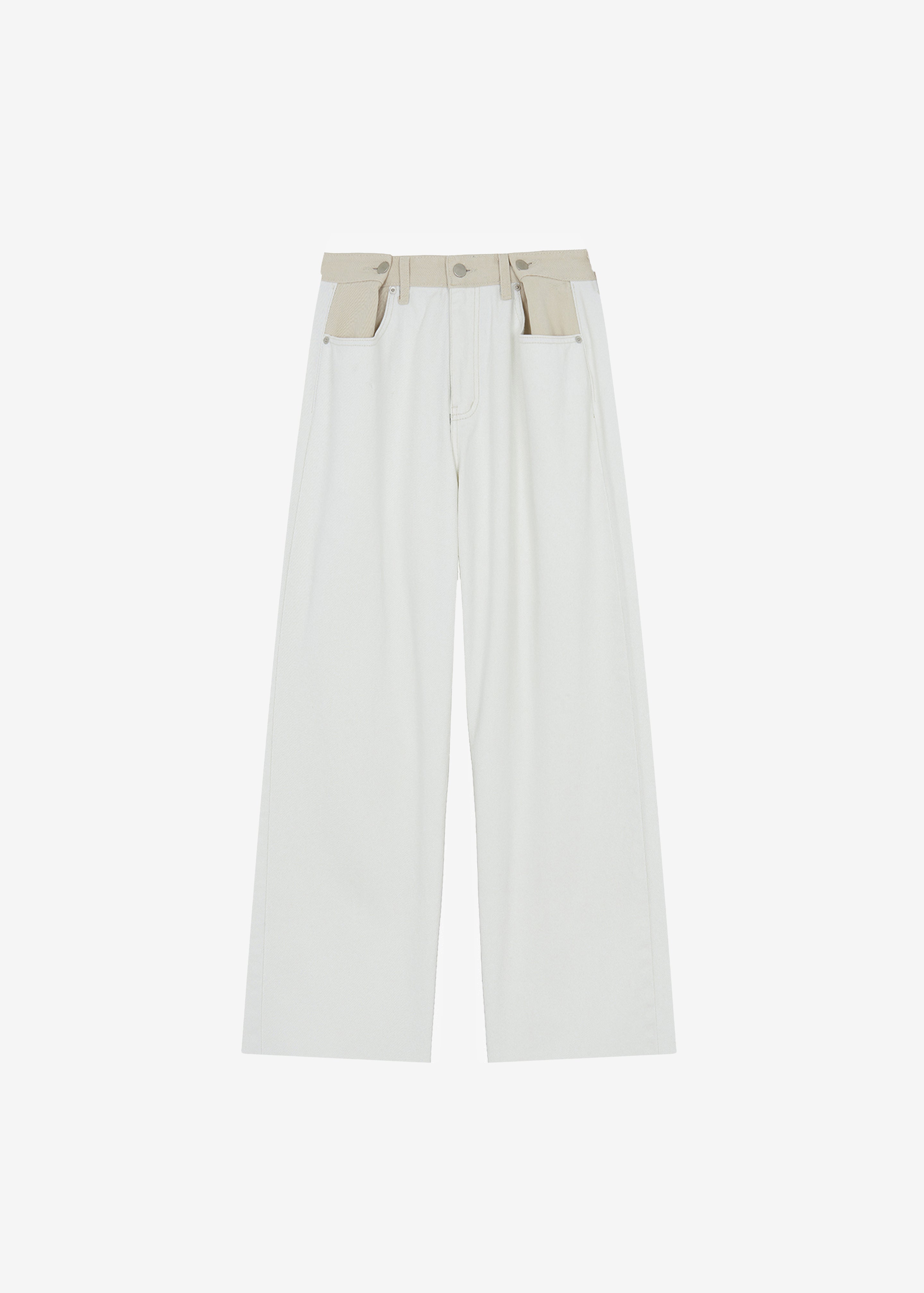 Hayla Contrast Denim Pants - Off White/Beige
