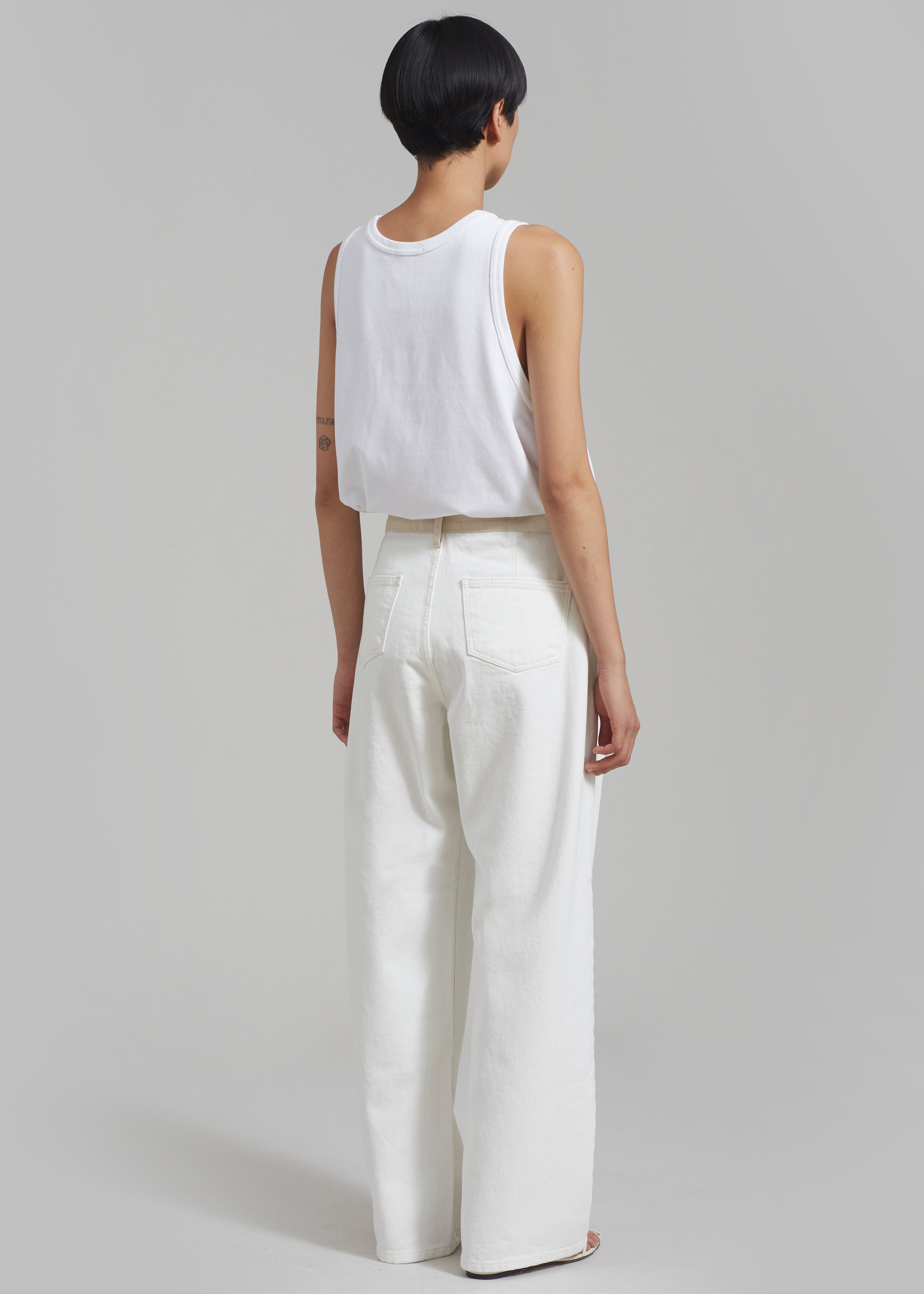Hayla Contrast Denim Pants - Off White/Beige