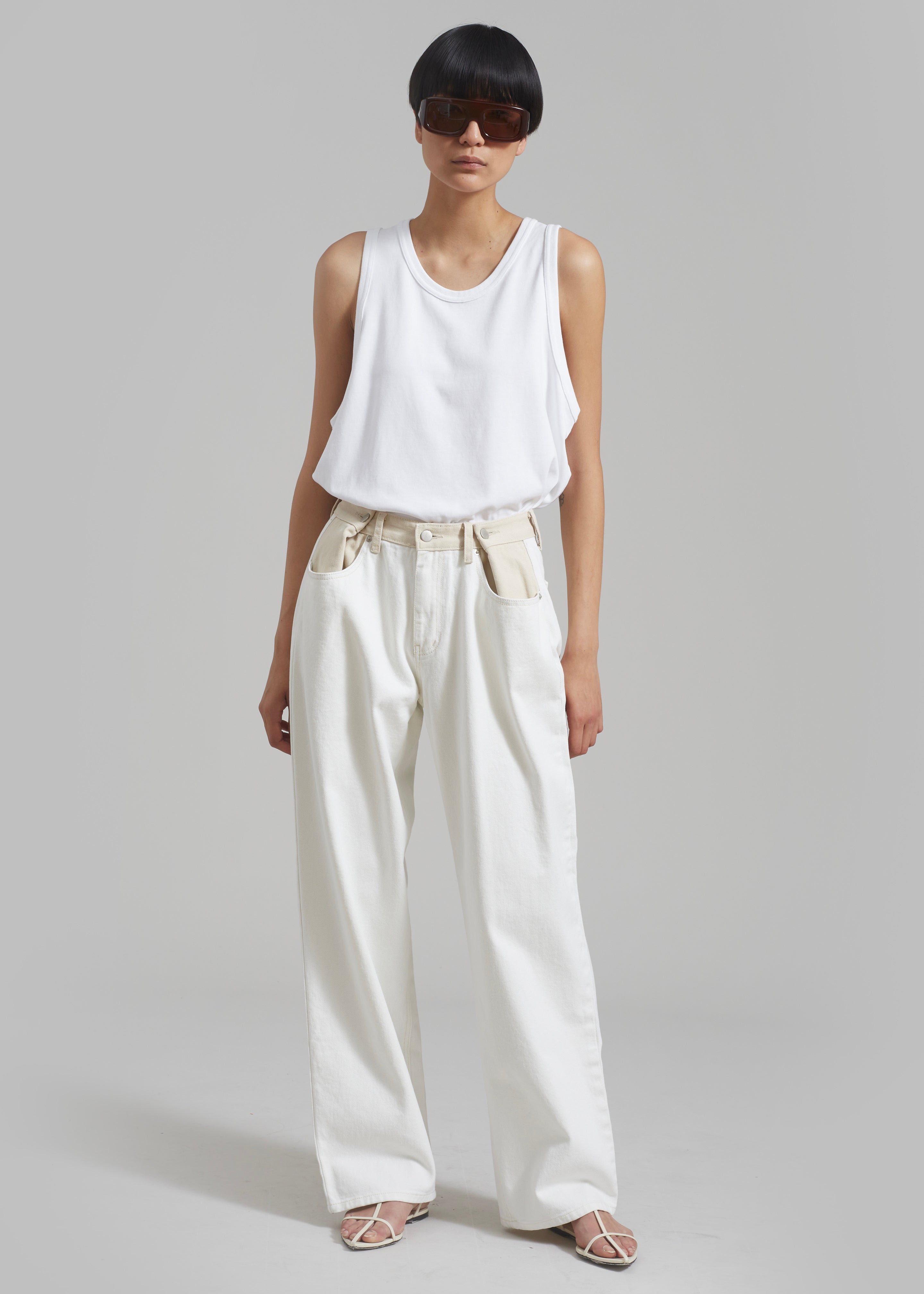 Hayla Contrast Denim Pants - Off White/Beige
