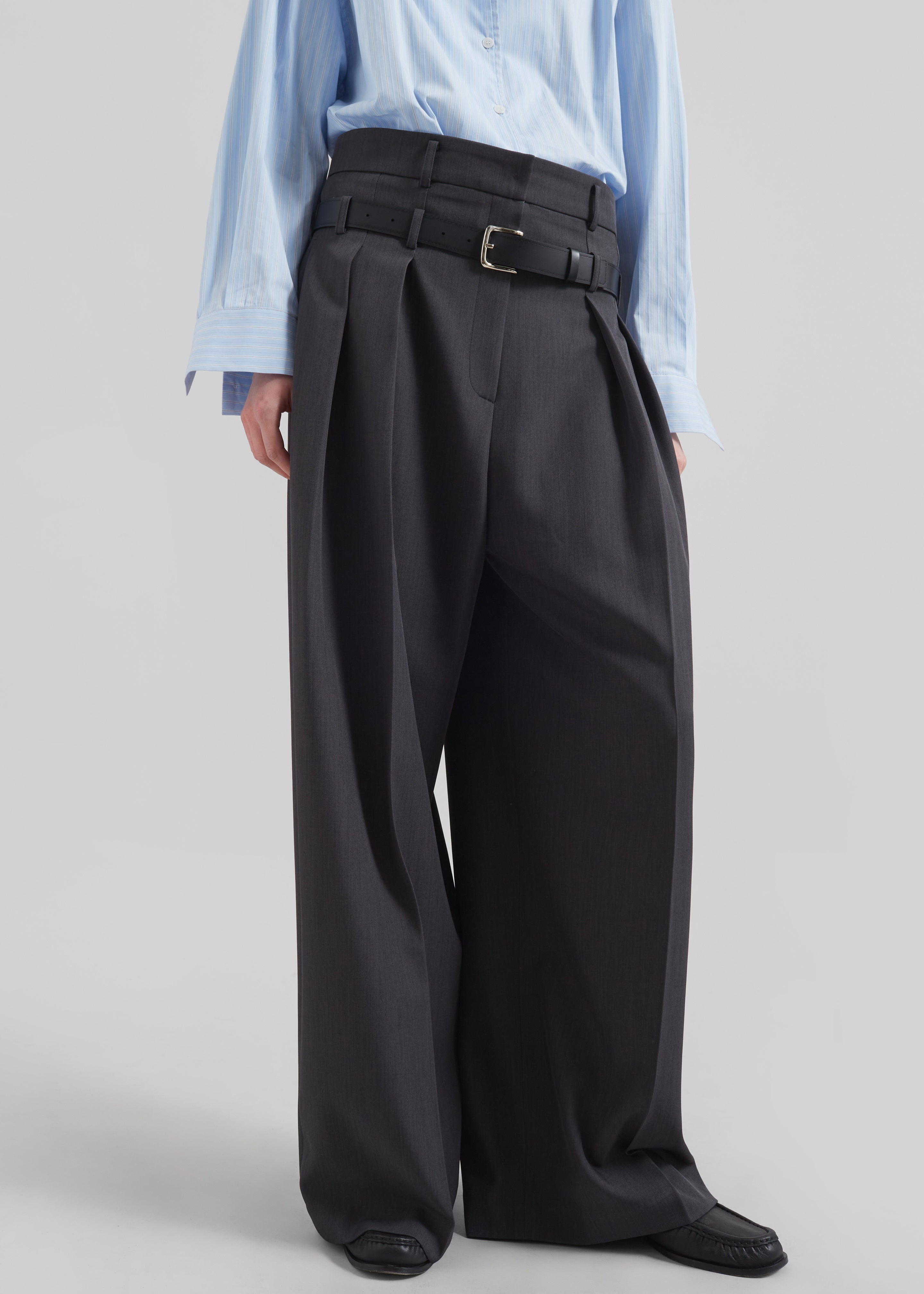 Hobart Double Belt Loop Trousers - Dark Grey