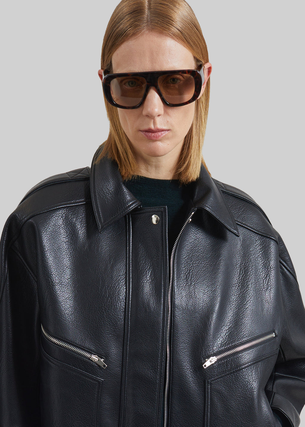 Hudson Faux Leather Bomber Jacket - Black