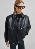 Hudson Faux Leather Bomber Jacket - Black