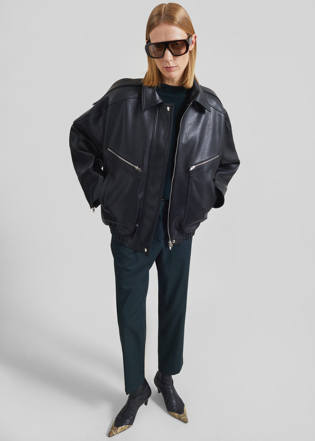 Hudson Faux Leather Bomber Jacket - Black
