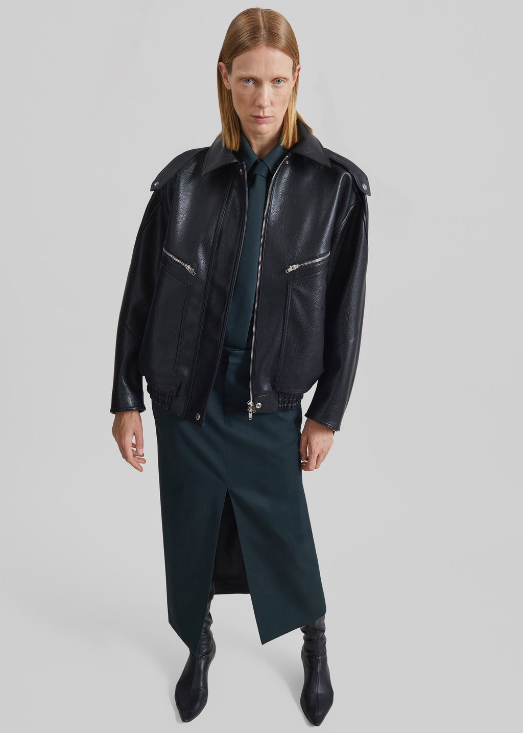 Hudson Faux Leather Bomber Jacket - Black