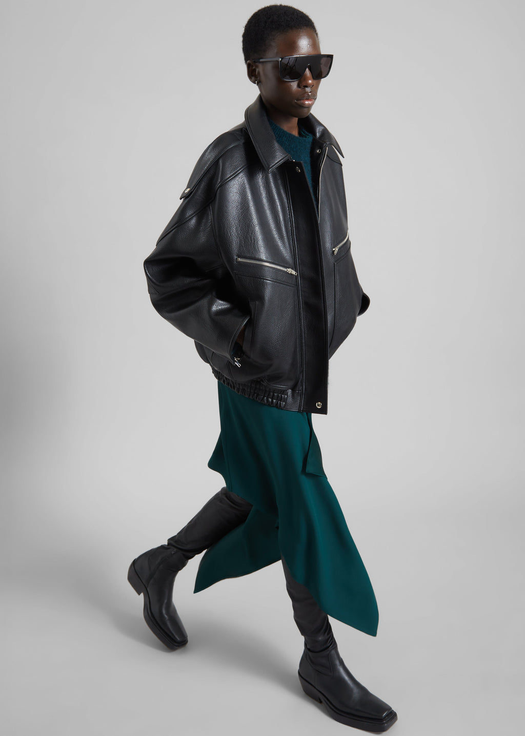 Hudson Faux Leather Bomber Jacket - Black
