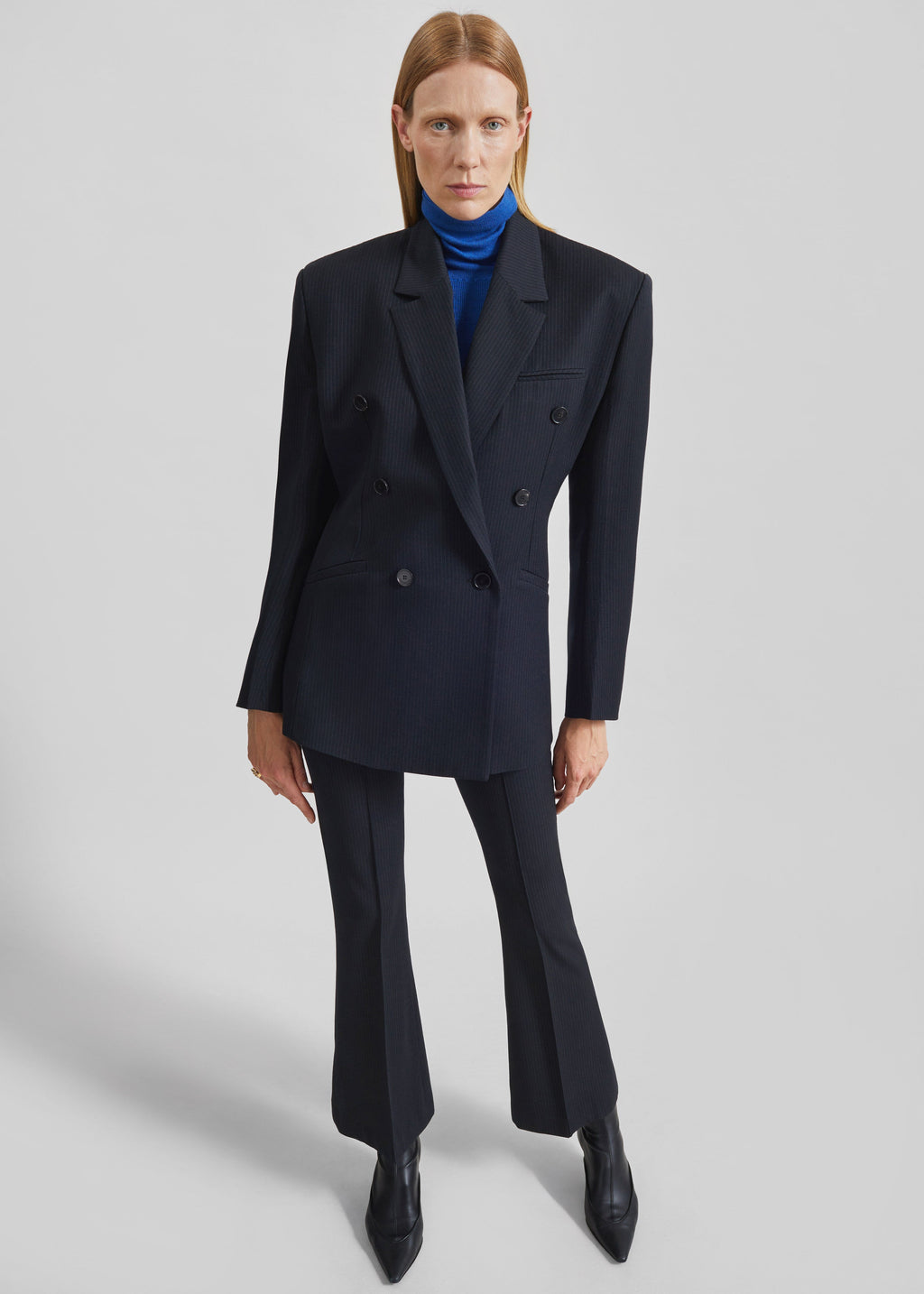 Jade Double-Breasted Blazer - Black/White Pinstripe