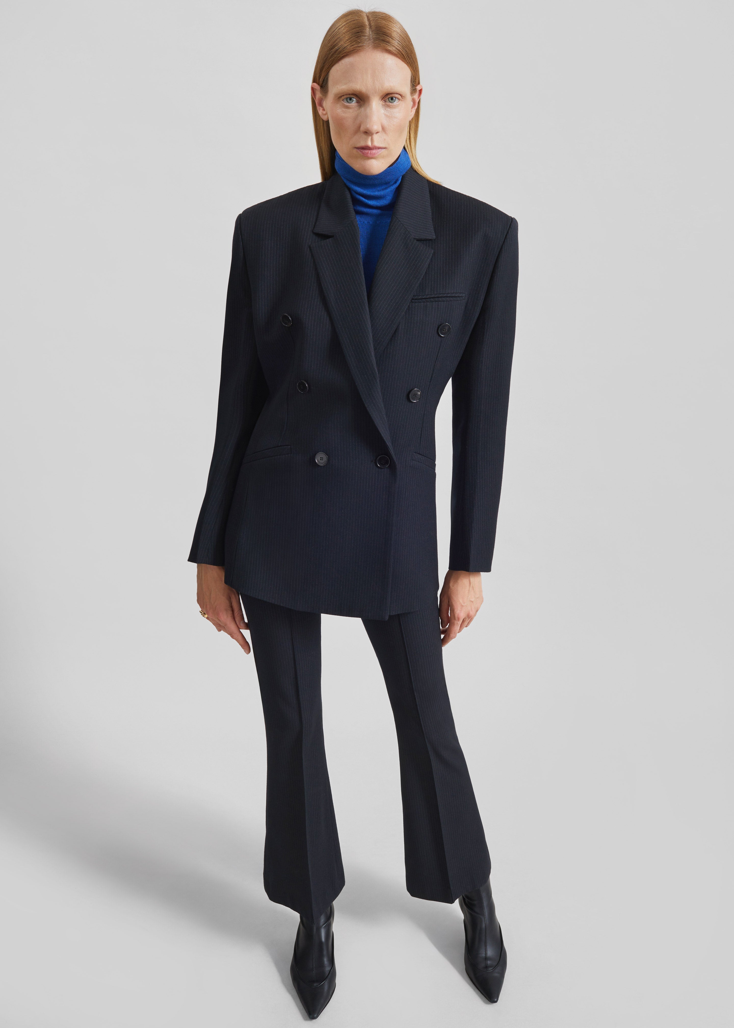 Jade Double-Breasted Blazer - Black/White Pinstripe