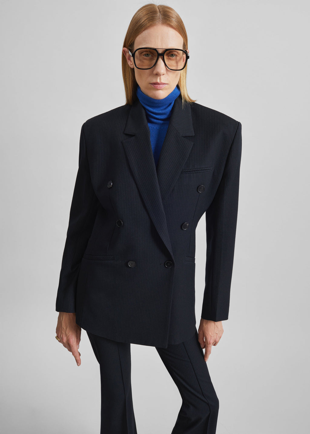 Jade Double-Breasted Blazer - Black/White Pinstripe