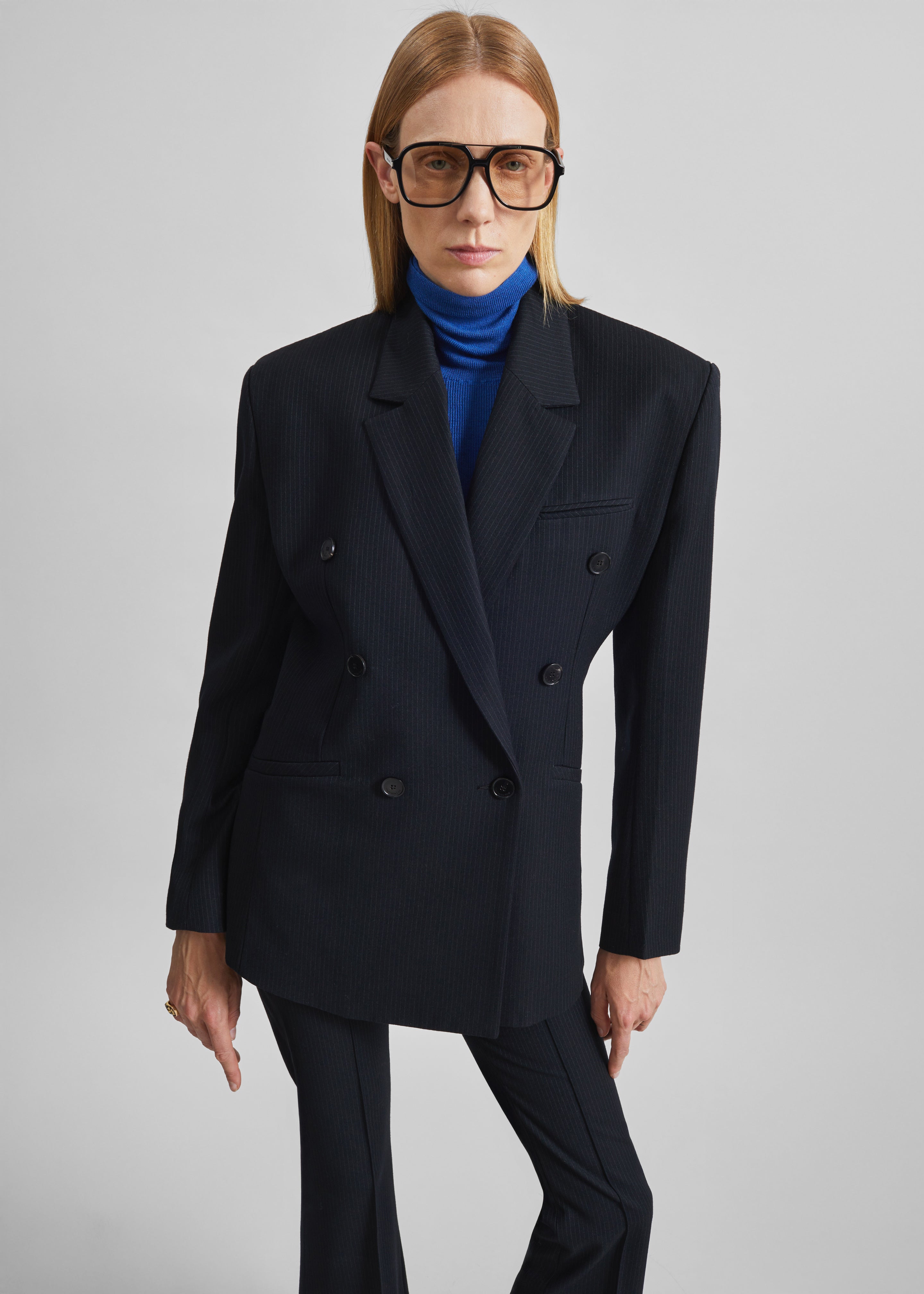 Jade Double-Breasted Blazer - Black/White Pinstripe