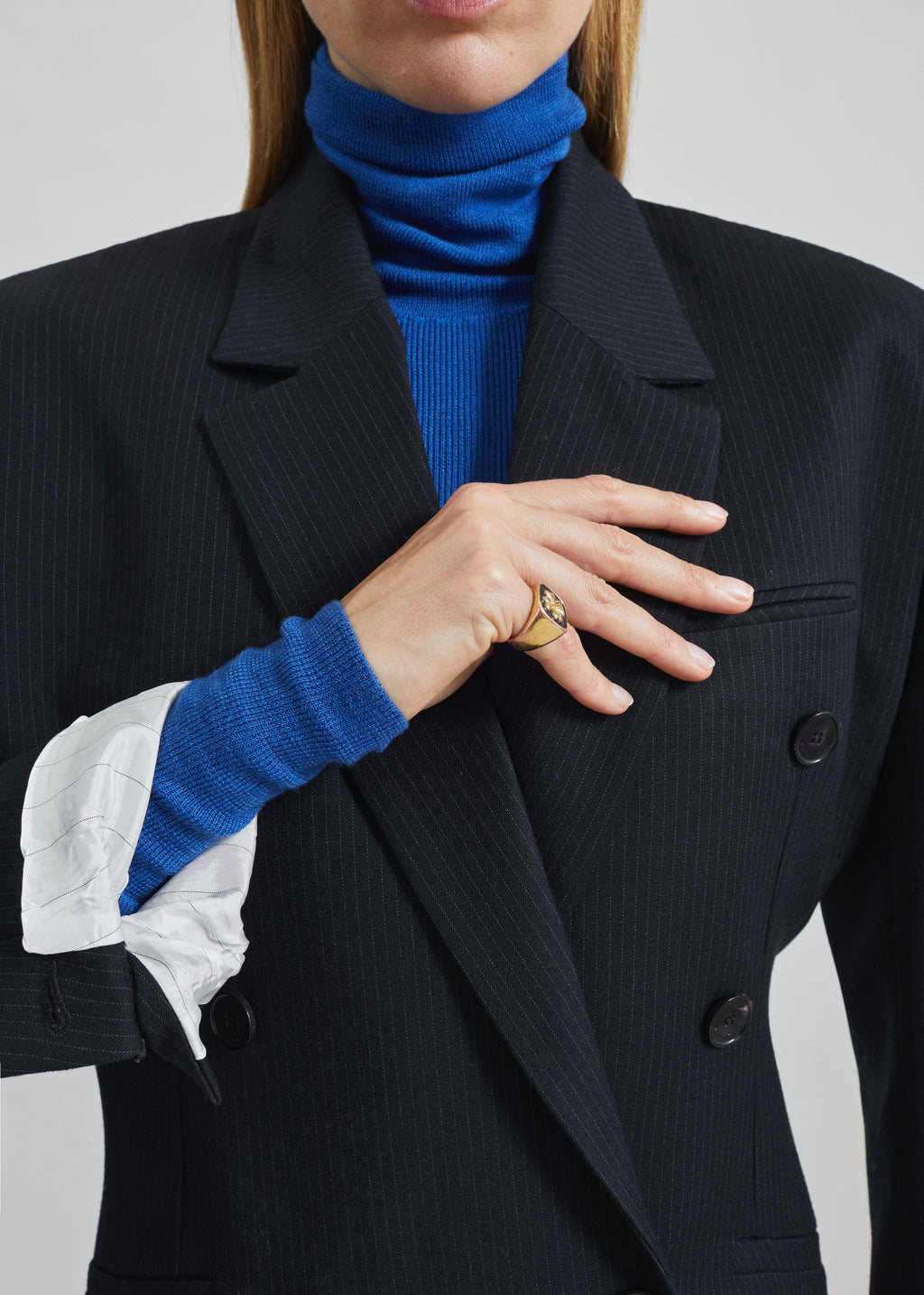 Jade Double-Breasted Blazer - Black/White Pinstripe