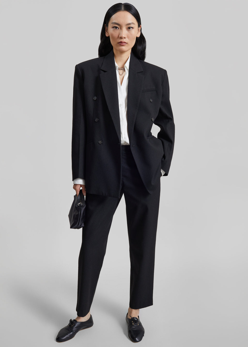Jade Double-Breasted Blazer - Black/White Pinstripe