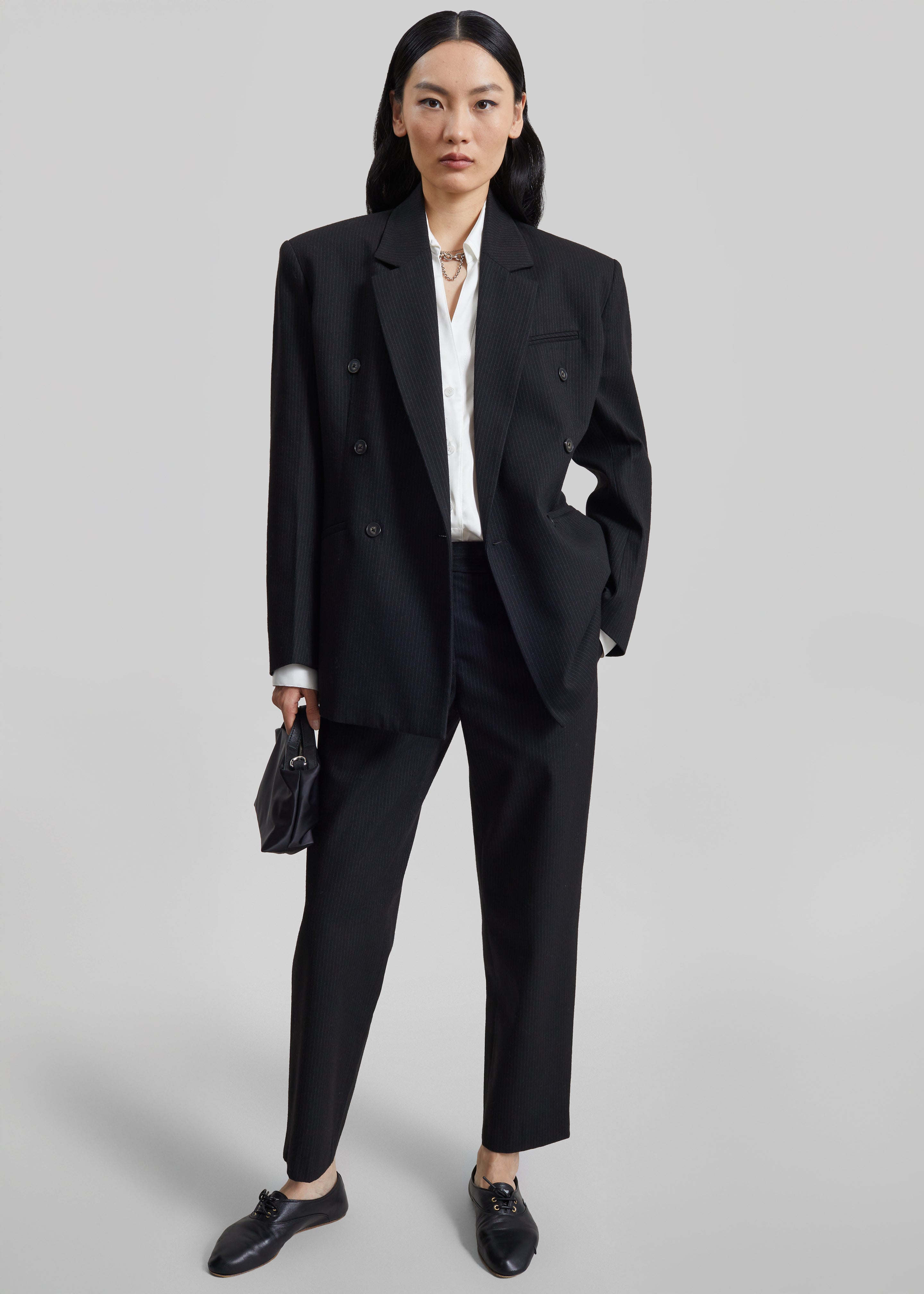 Jade Double-Breasted Blazer - Black/White Pinstripe