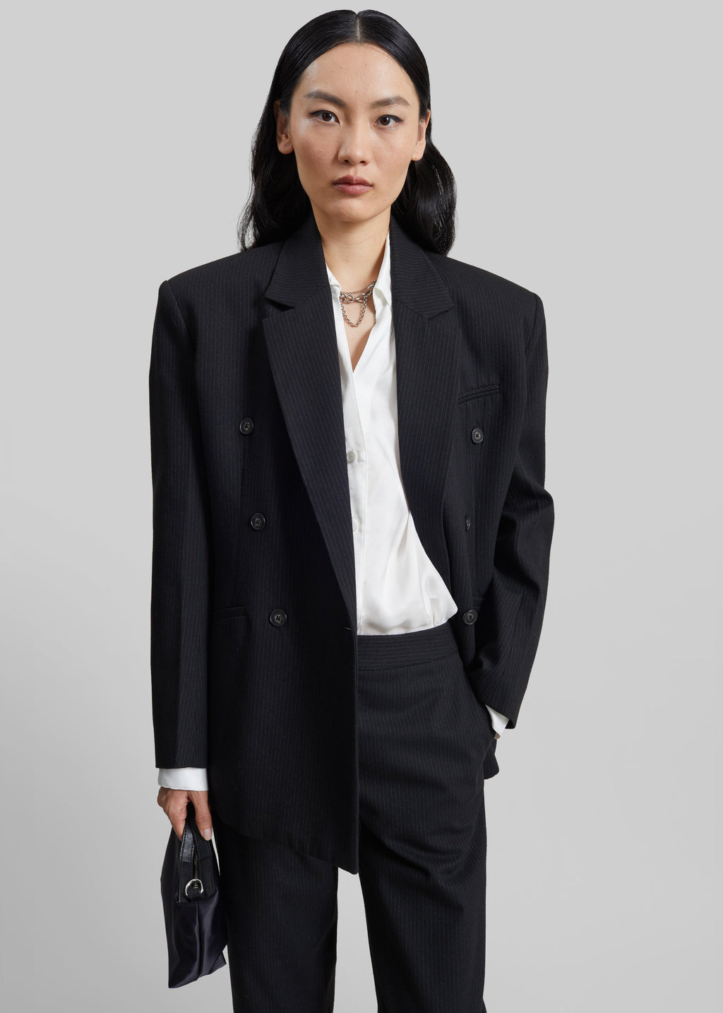 Jade Double-Breasted Blazer - Black/White Pinstripe