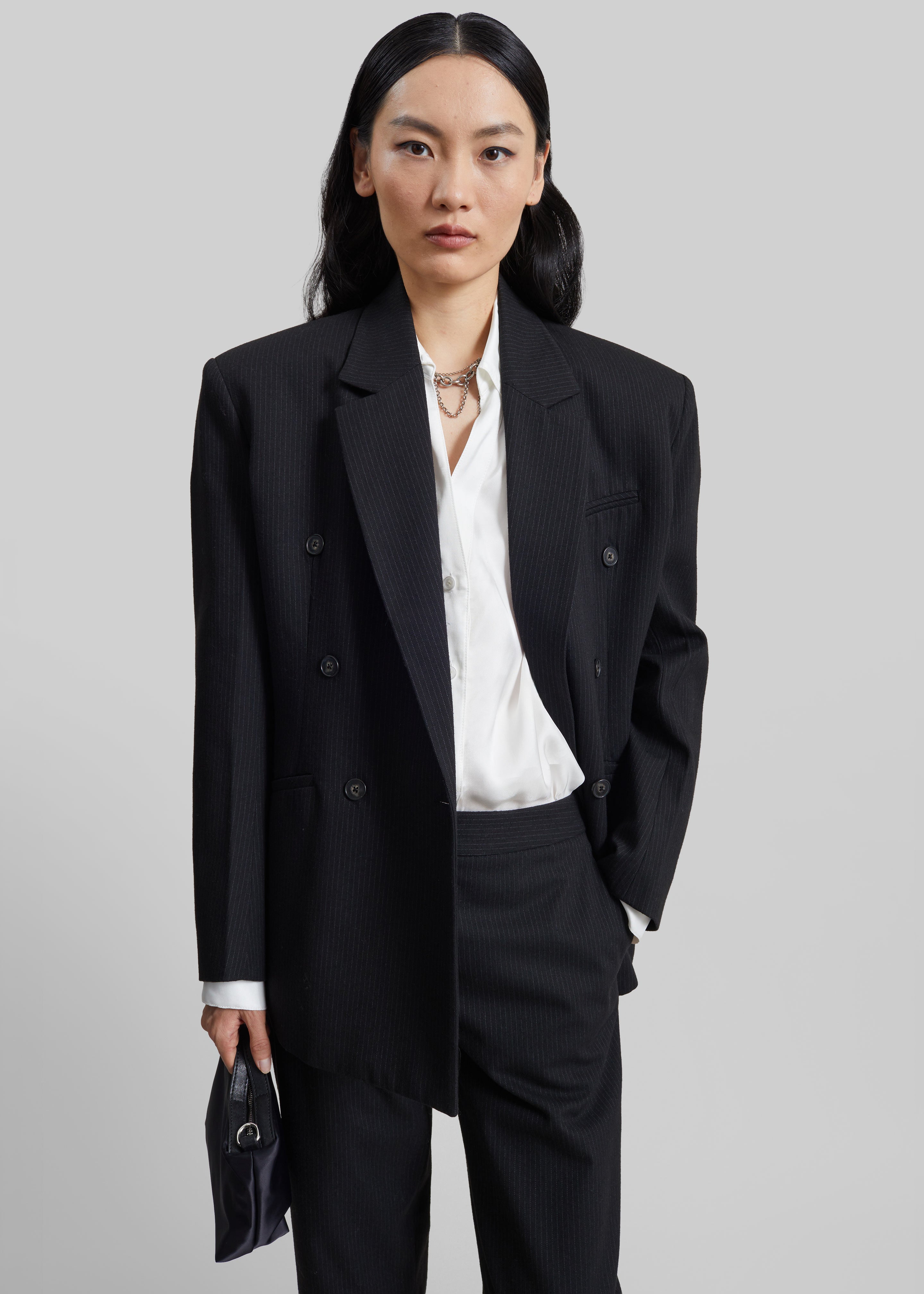 Jade Double-Breasted Blazer - Black/White Pinstripe