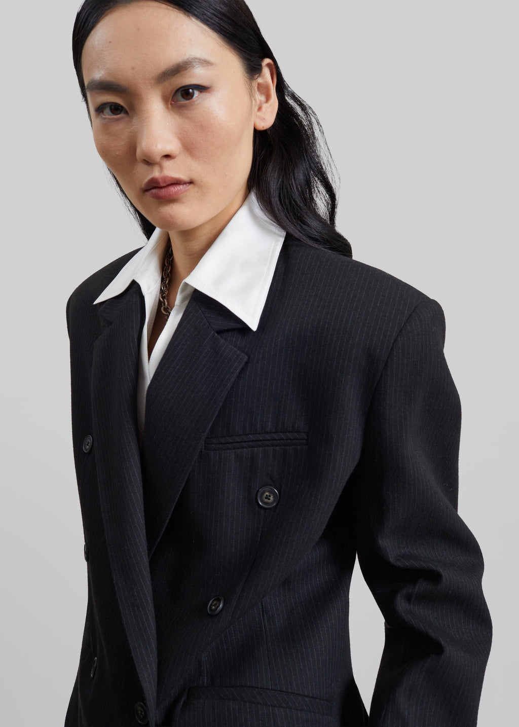Jade Double-Breasted Blazer - Black/White Pinstripe