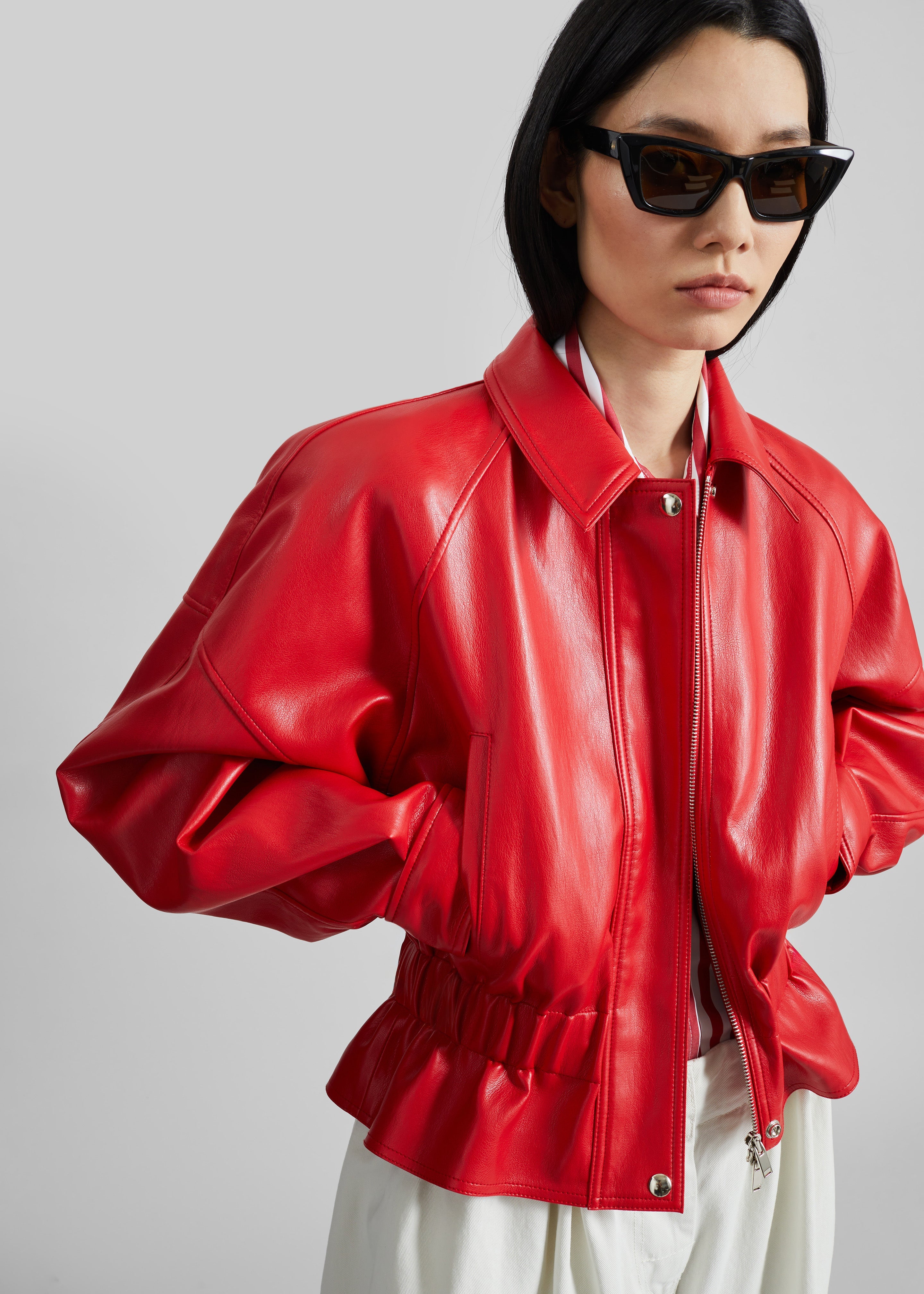 Kalsta Faux Leather Peplum Jacket - Red