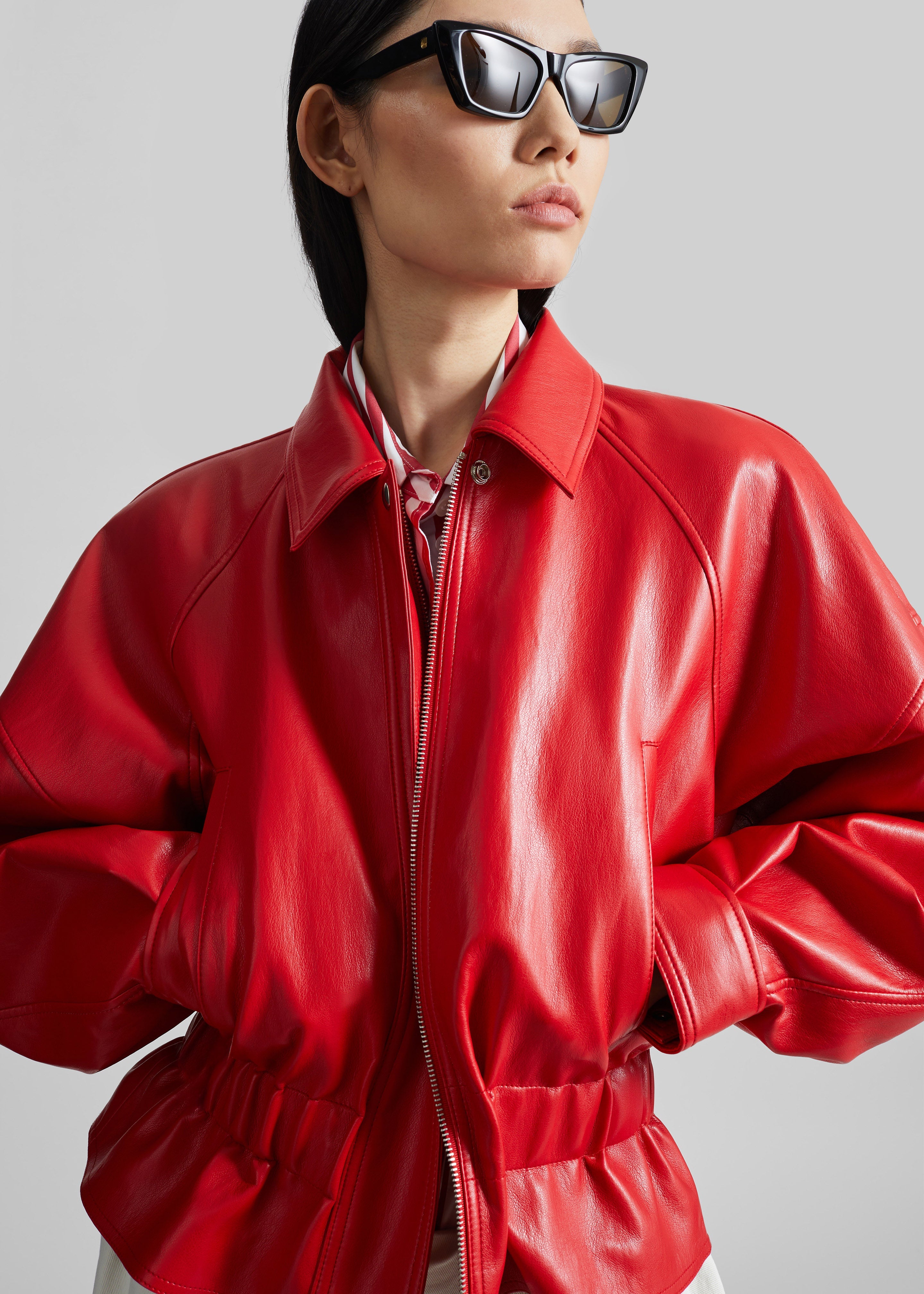 Kalsta Faux Leather Peplum Jacket - Red