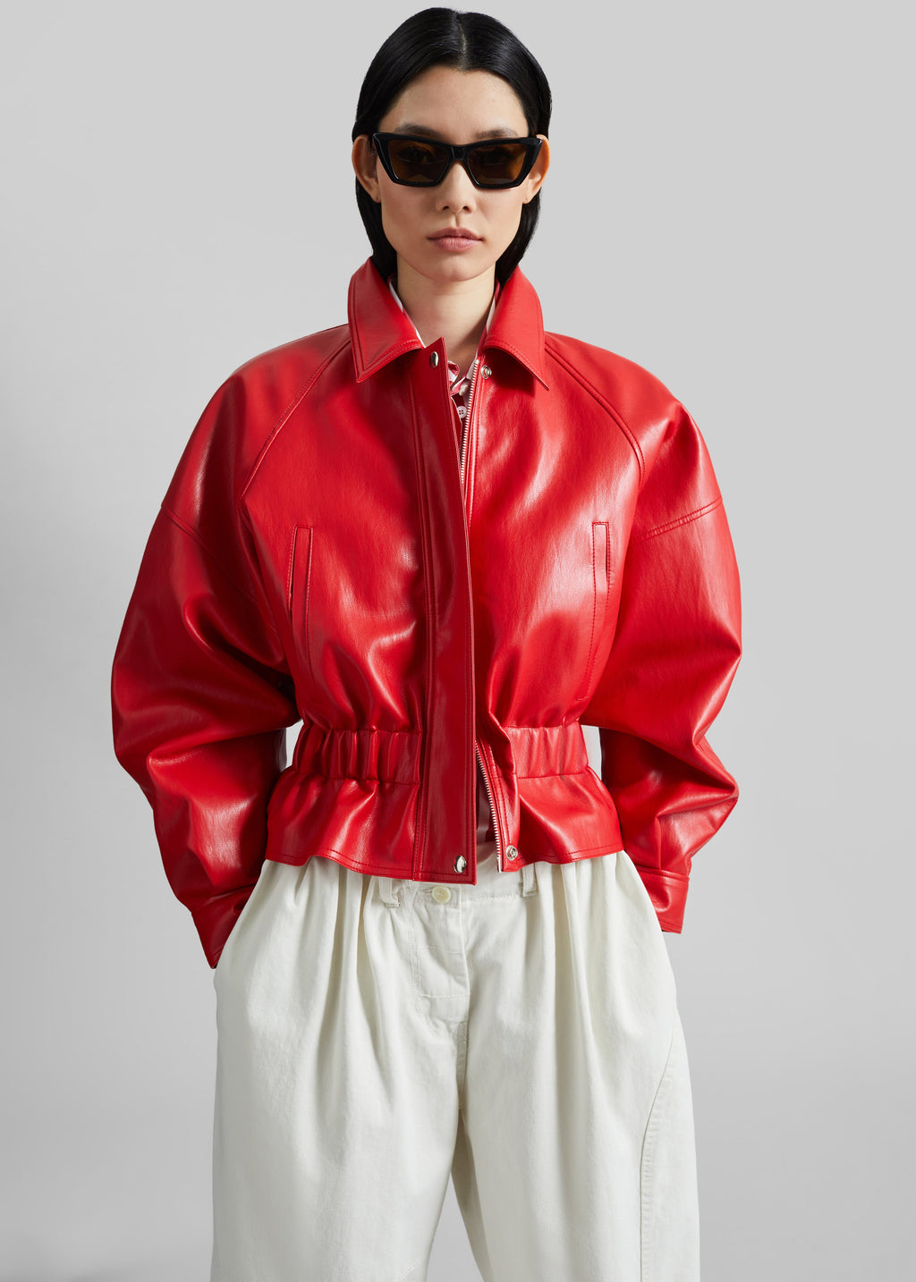 Kalsta Faux Leather Peplum Jacket - Red