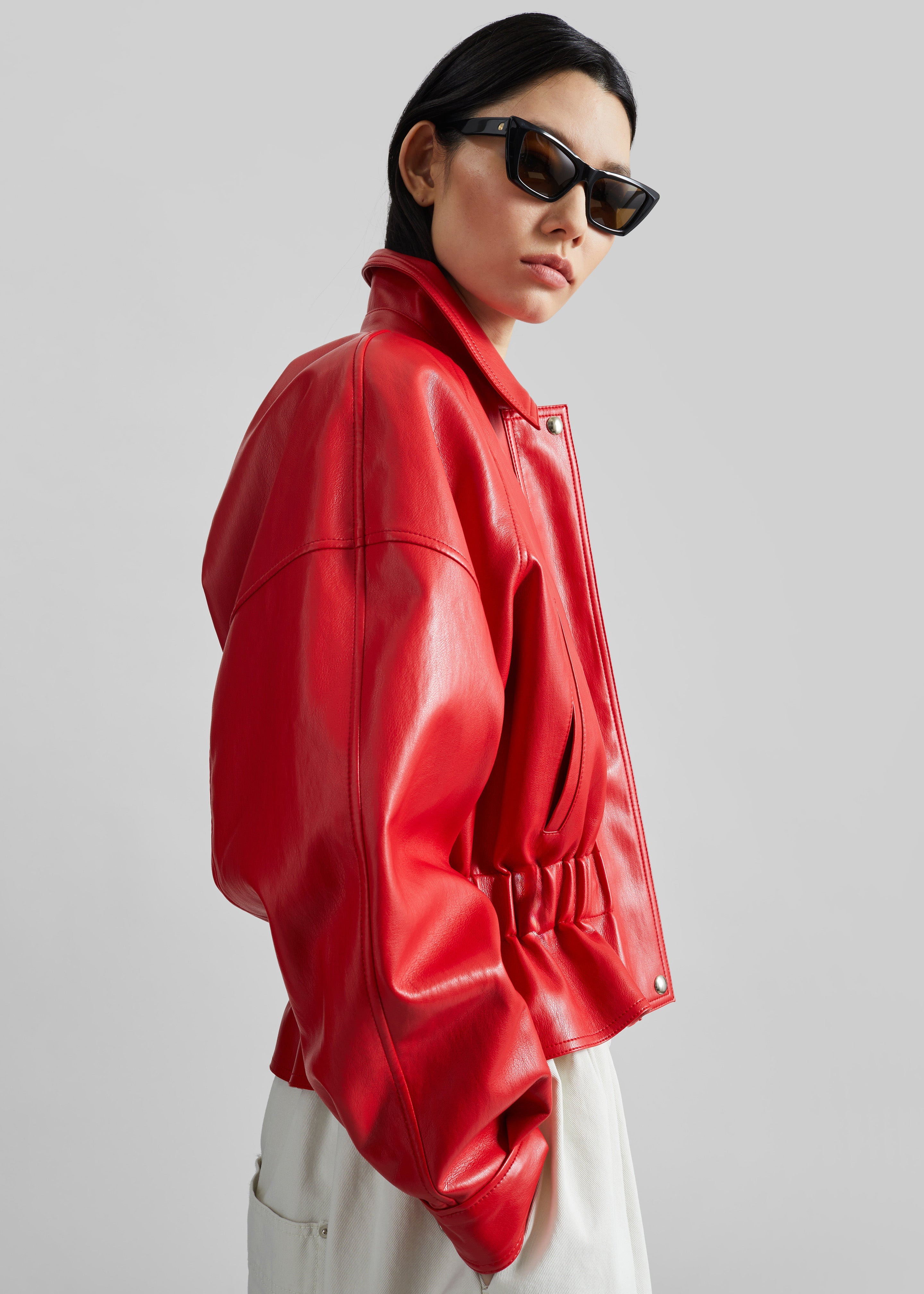 Kalsta Faux Leather Peplum Jacket - Red