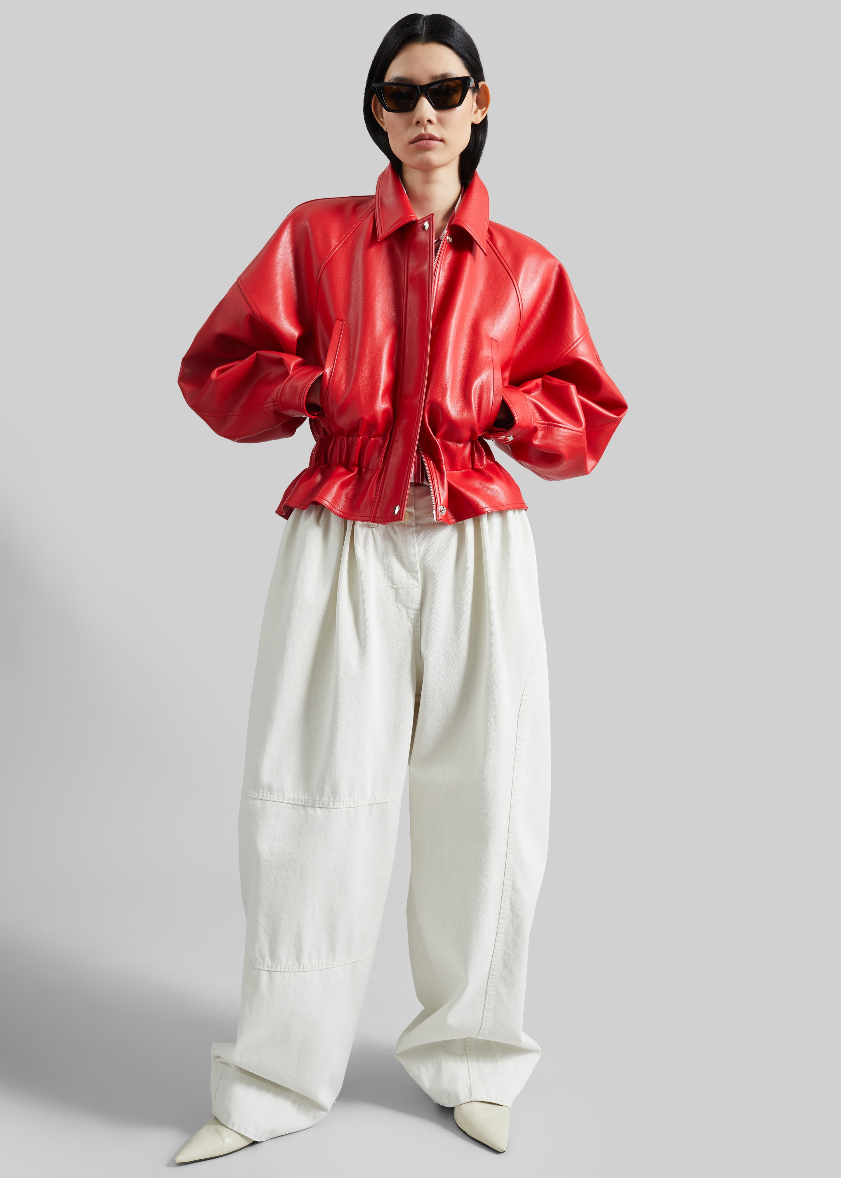 Kalsta Faux Leather Peplum Jacket - Red