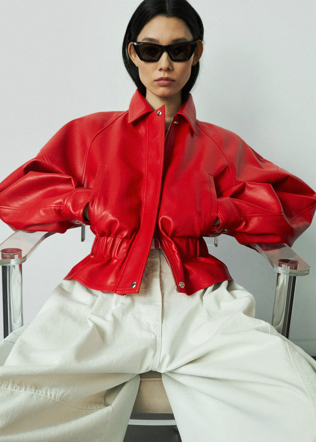 Kalsta Faux Leather Peplum Jacket - Red