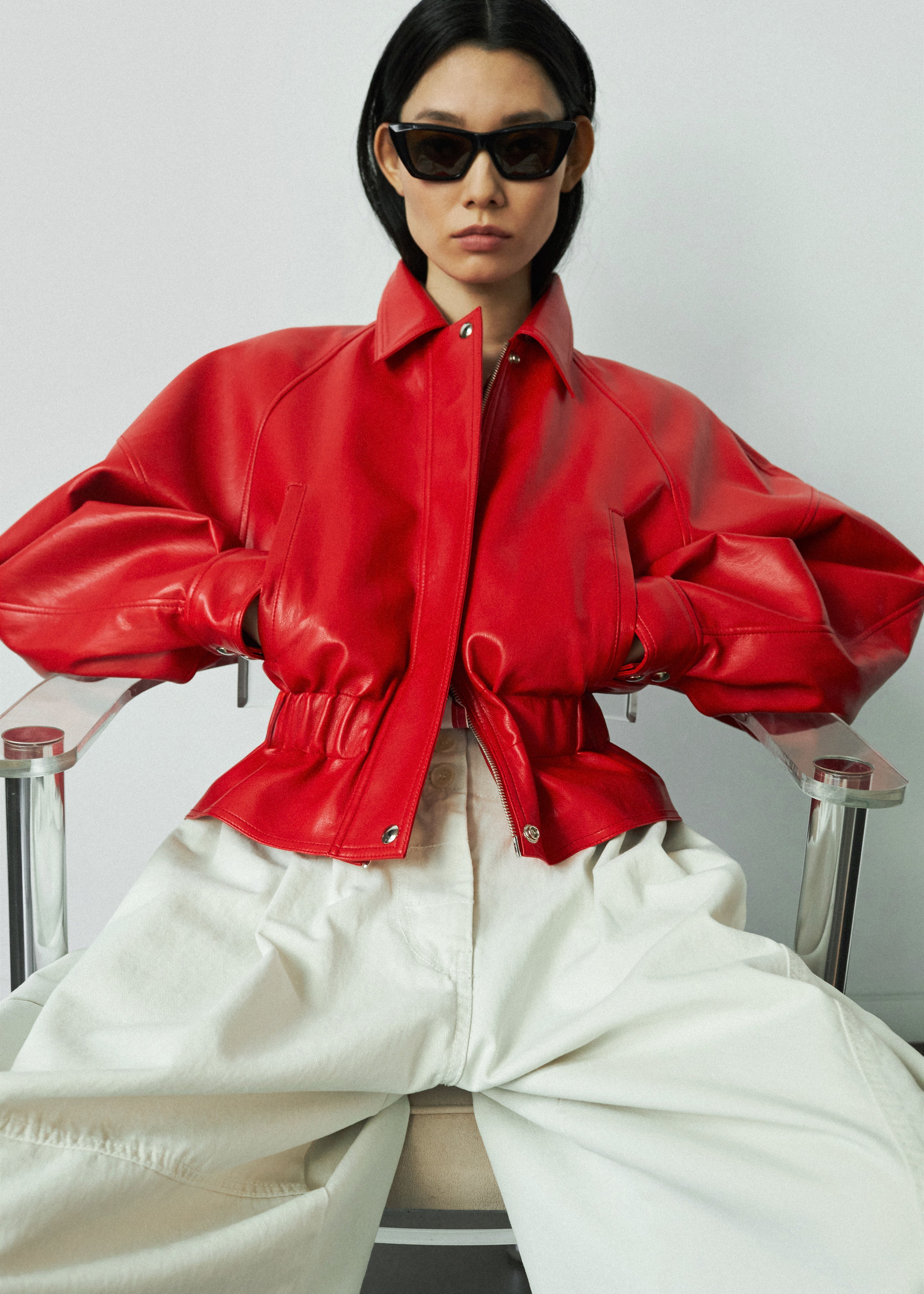 Kalsta Faux Leather Peplum Jacket - Red