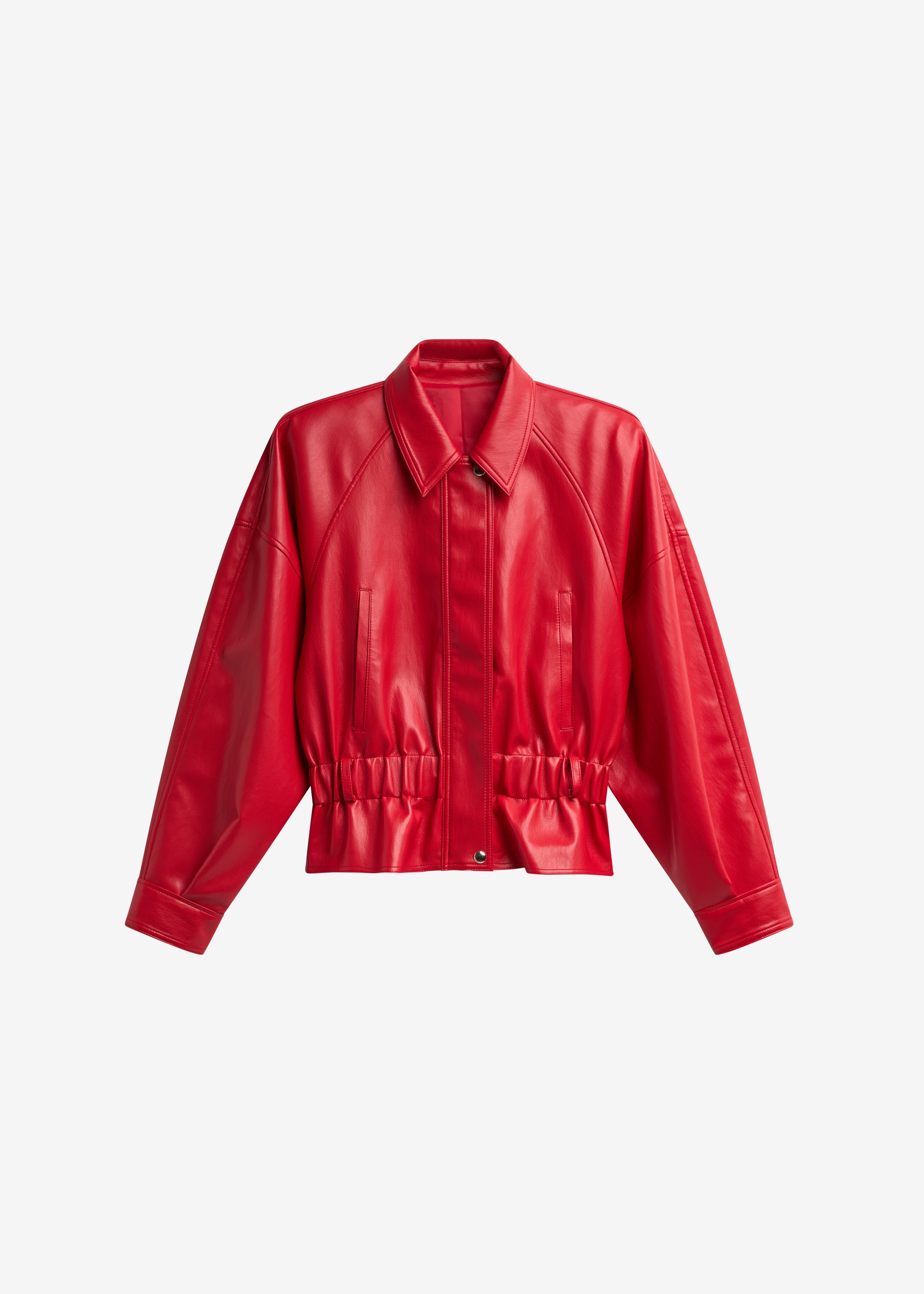 Kalsta Faux Leather Peplum Jacket - Red