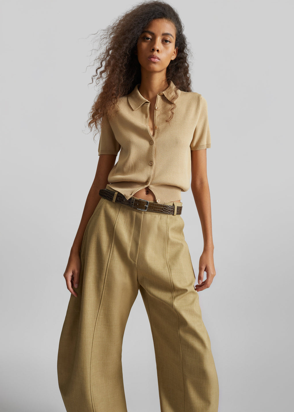 Keasden Barrel Leg Trousers - Camel