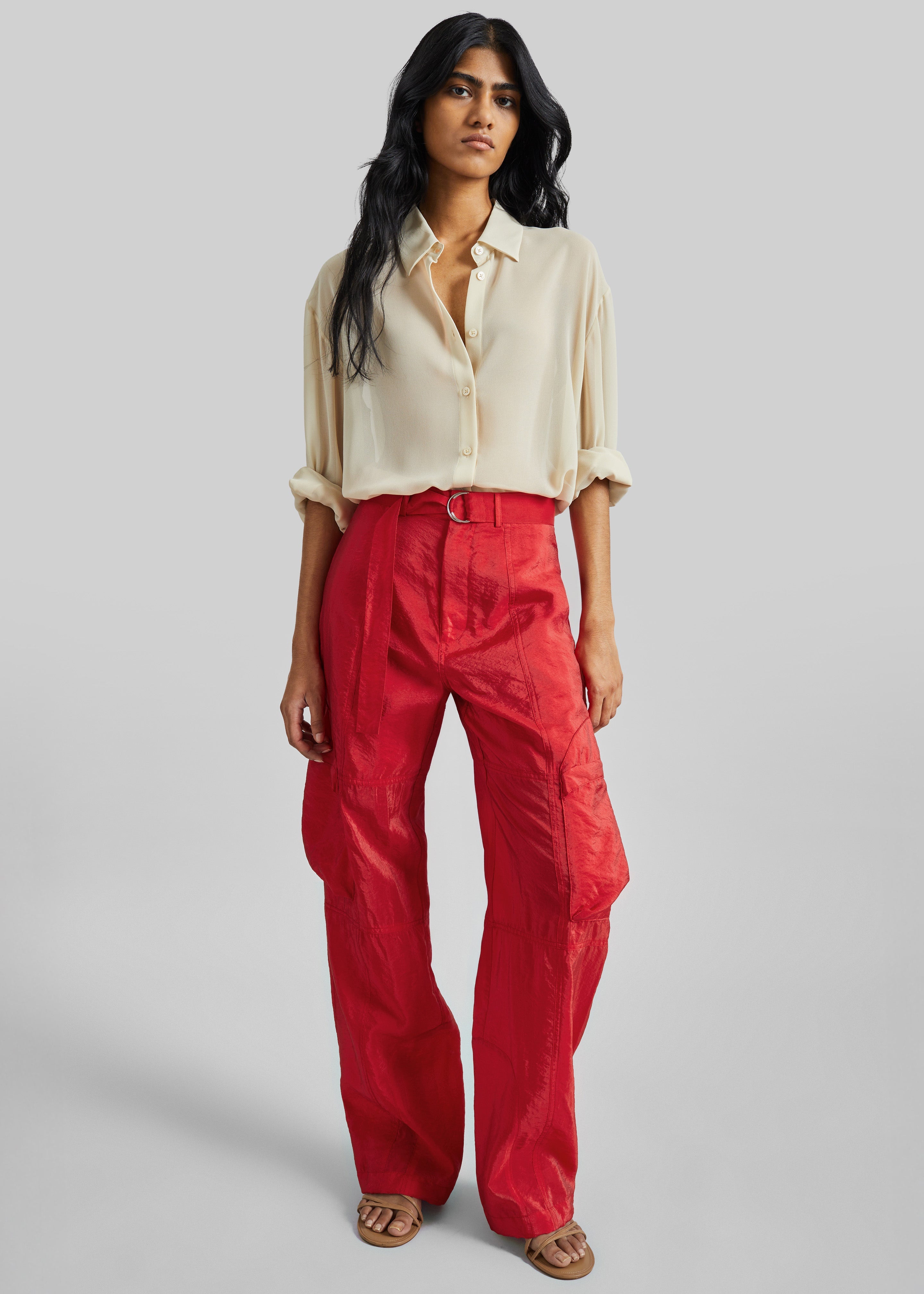 Kelly Sheer Cargo Pants - Red