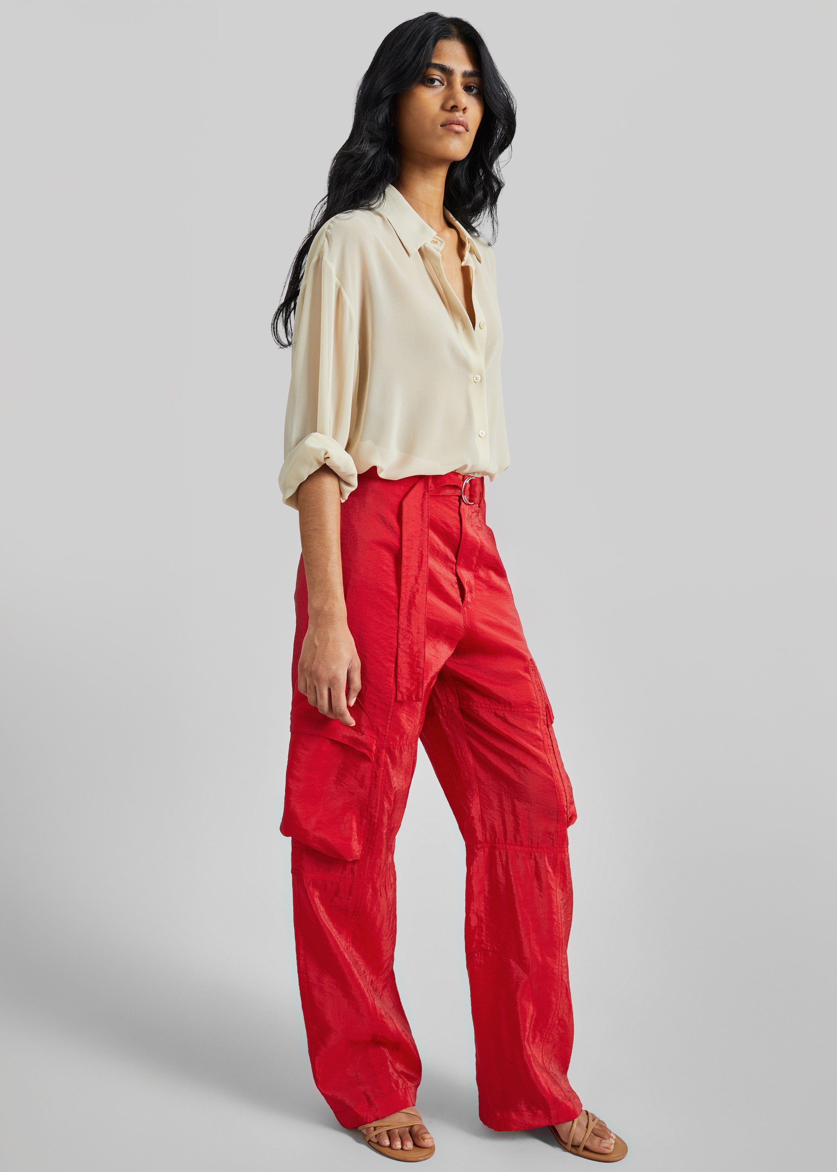Kelly Sheer Cargo Pants - Red