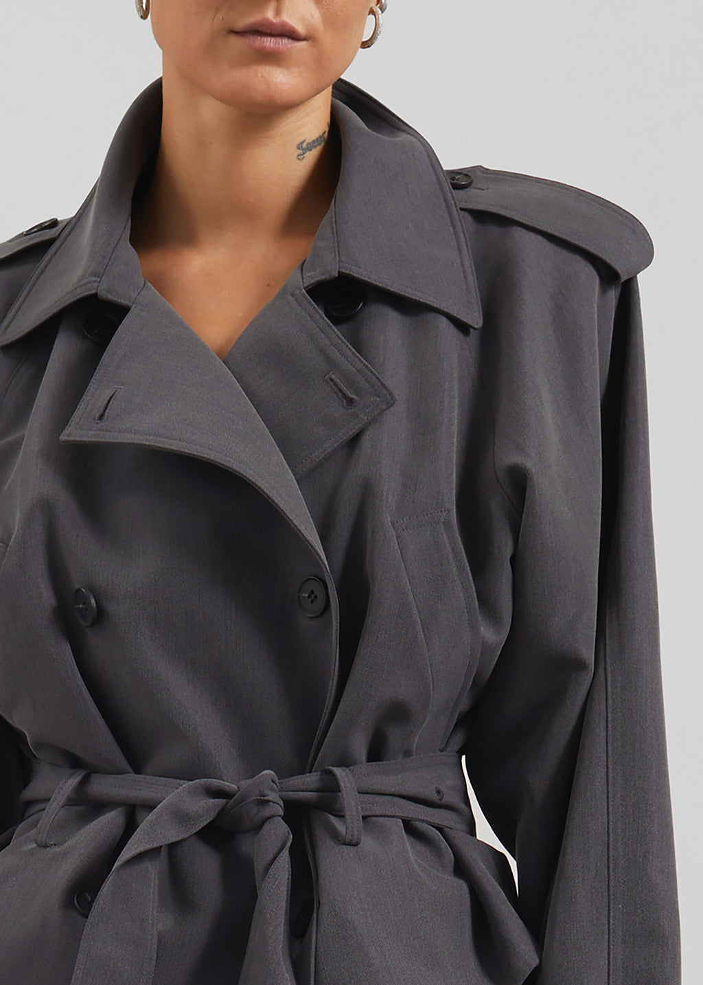 Kinsley Cropped Trench Jacket - Grey