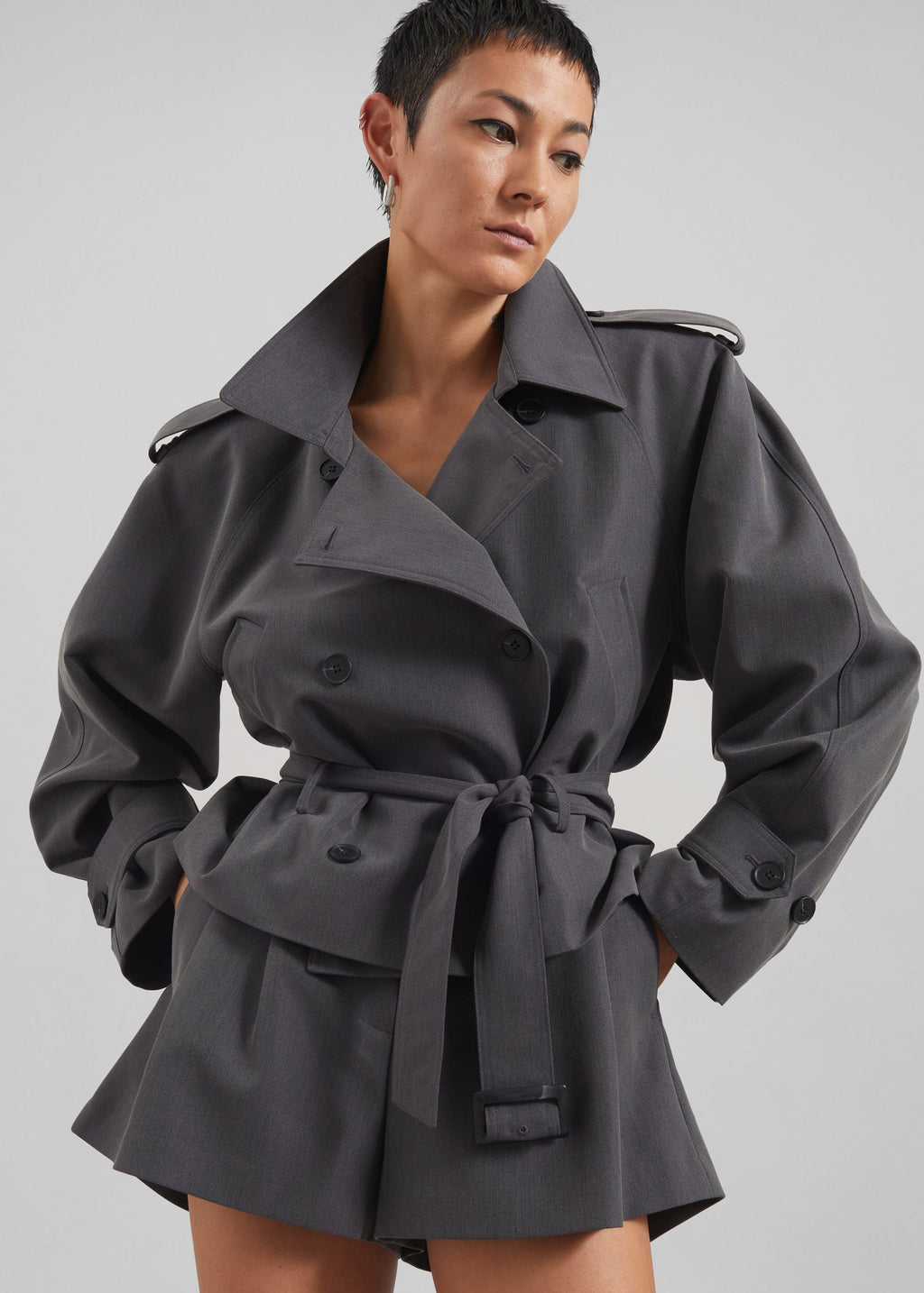 Kinsley Cropped Trench Jacket - Grey