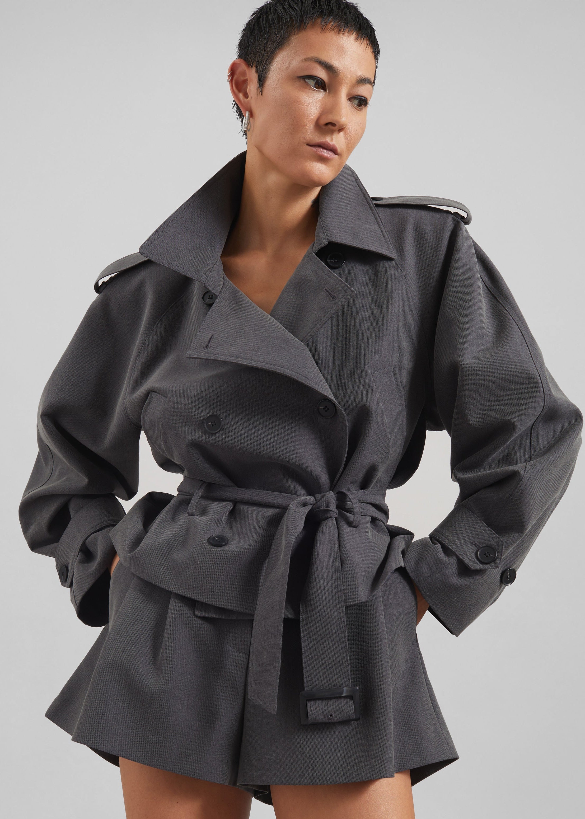 Kinsley Cropped Trench Jacket - Grey